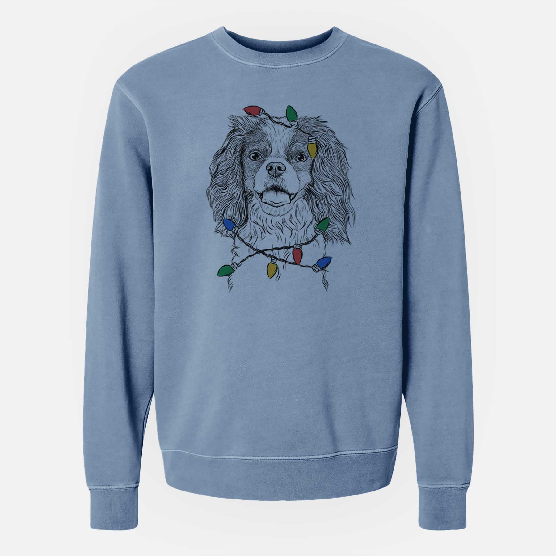 Christmas Lights Poppy the Cavalier King Charles Spaniel - Unisex Pigment Dyed Crew Sweatshirt