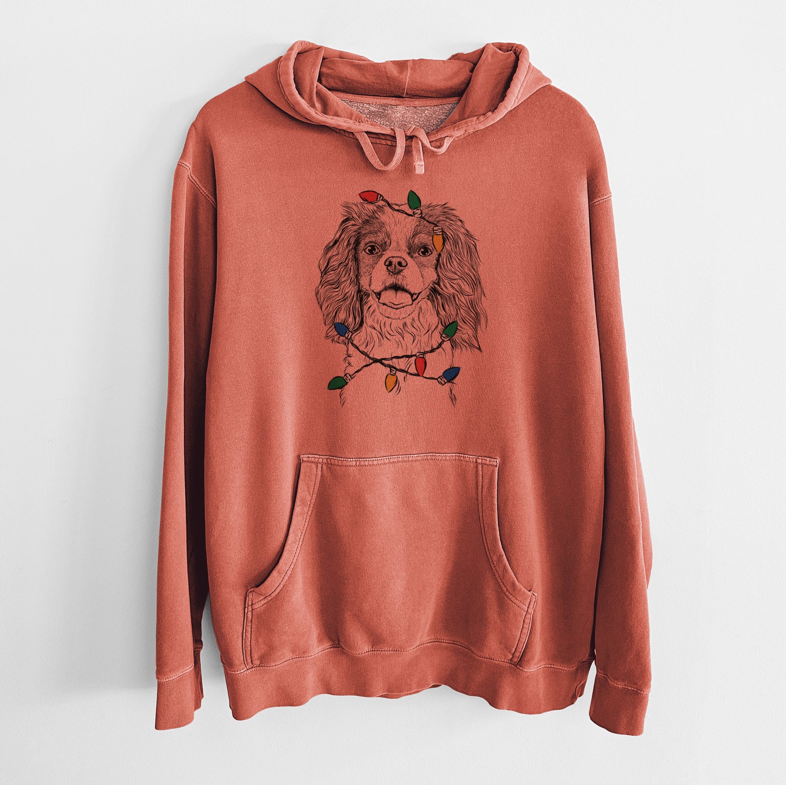 Christmas Lights Poppy the Cavalier King Charles Spaniel - Unisex Pigment Dyed Hoodie