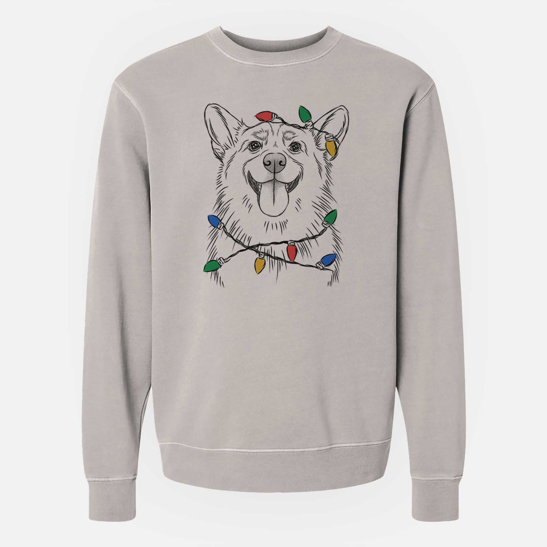 Christmas Lights Porter the Pembroke Welsh Corgi - Unisex Pigment Dyed Crew Sweatshirt