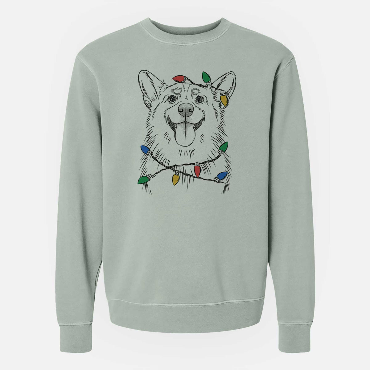 Christmas Lights Porter the Pembroke Welsh Corgi - Unisex Pigment Dyed Crew Sweatshirt