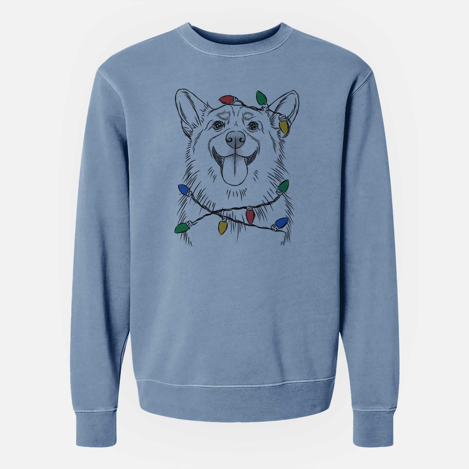 Christmas Lights Porter the Pembroke Welsh Corgi - Unisex Pigment Dyed Crew Sweatshirt