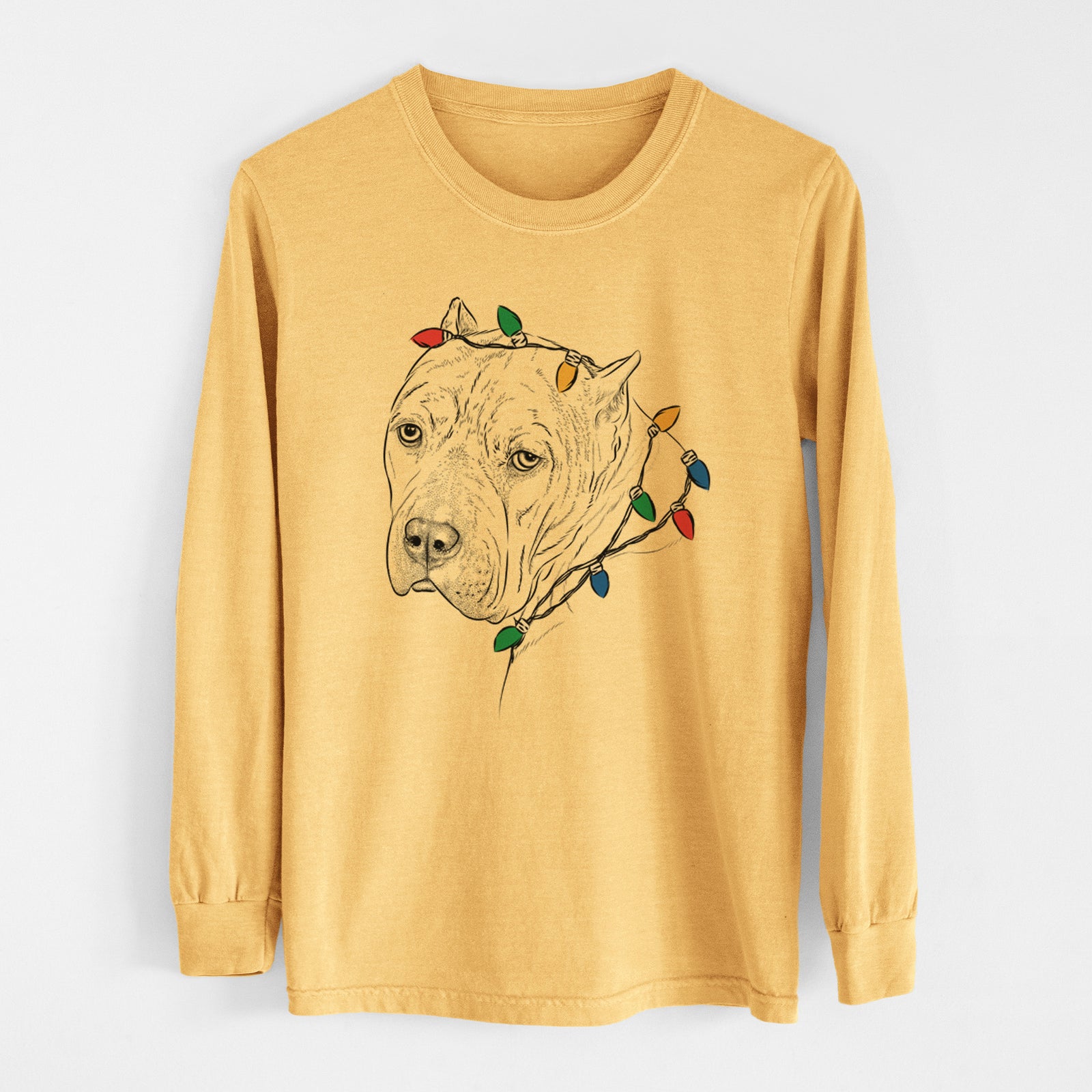 Christmas Lights Precious the Staffordshire Terrier - Heavyweight 100% Cotton Long Sleeve