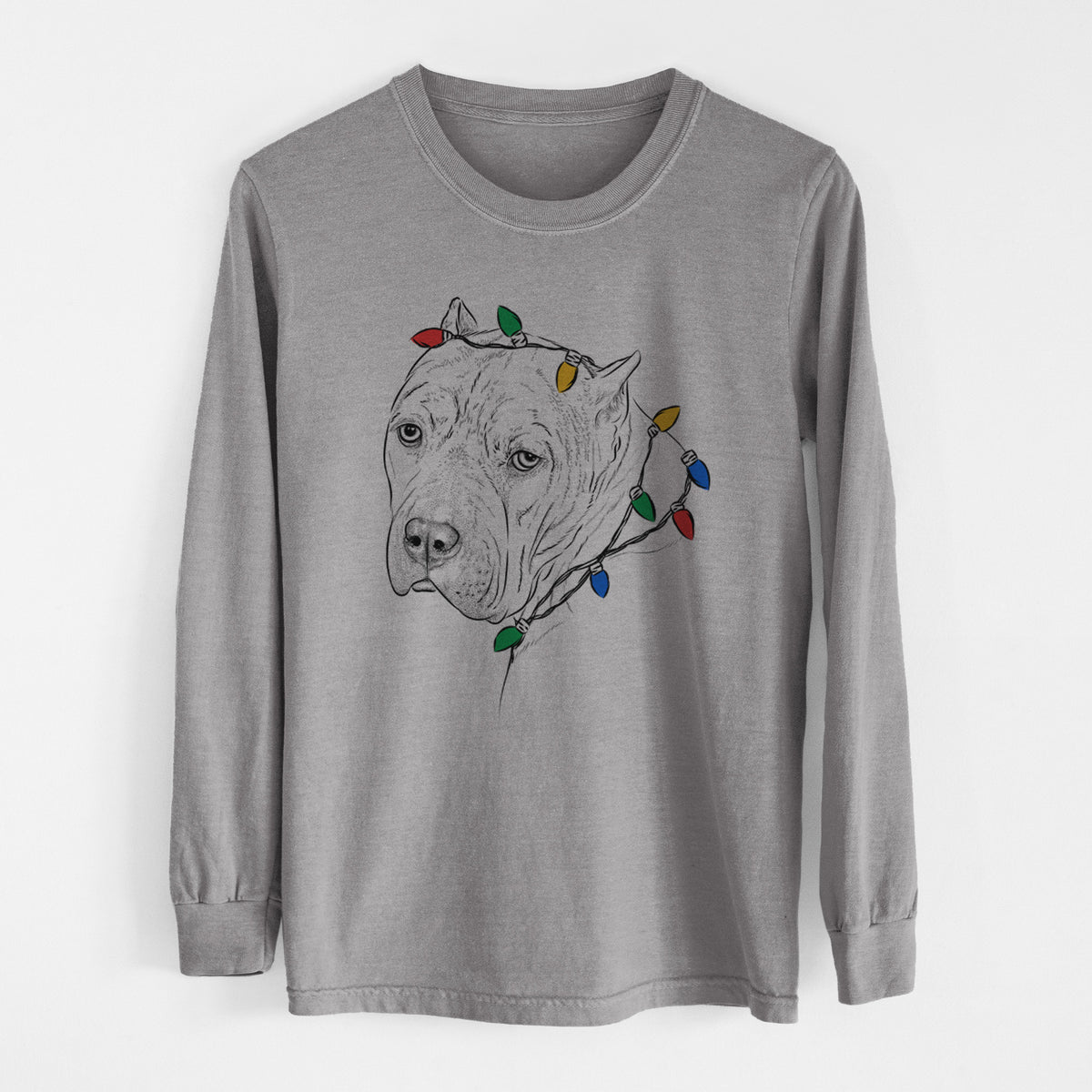 Christmas Lights Precious the Staffordshire Terrier - Heavyweight 100% Cotton Long Sleeve