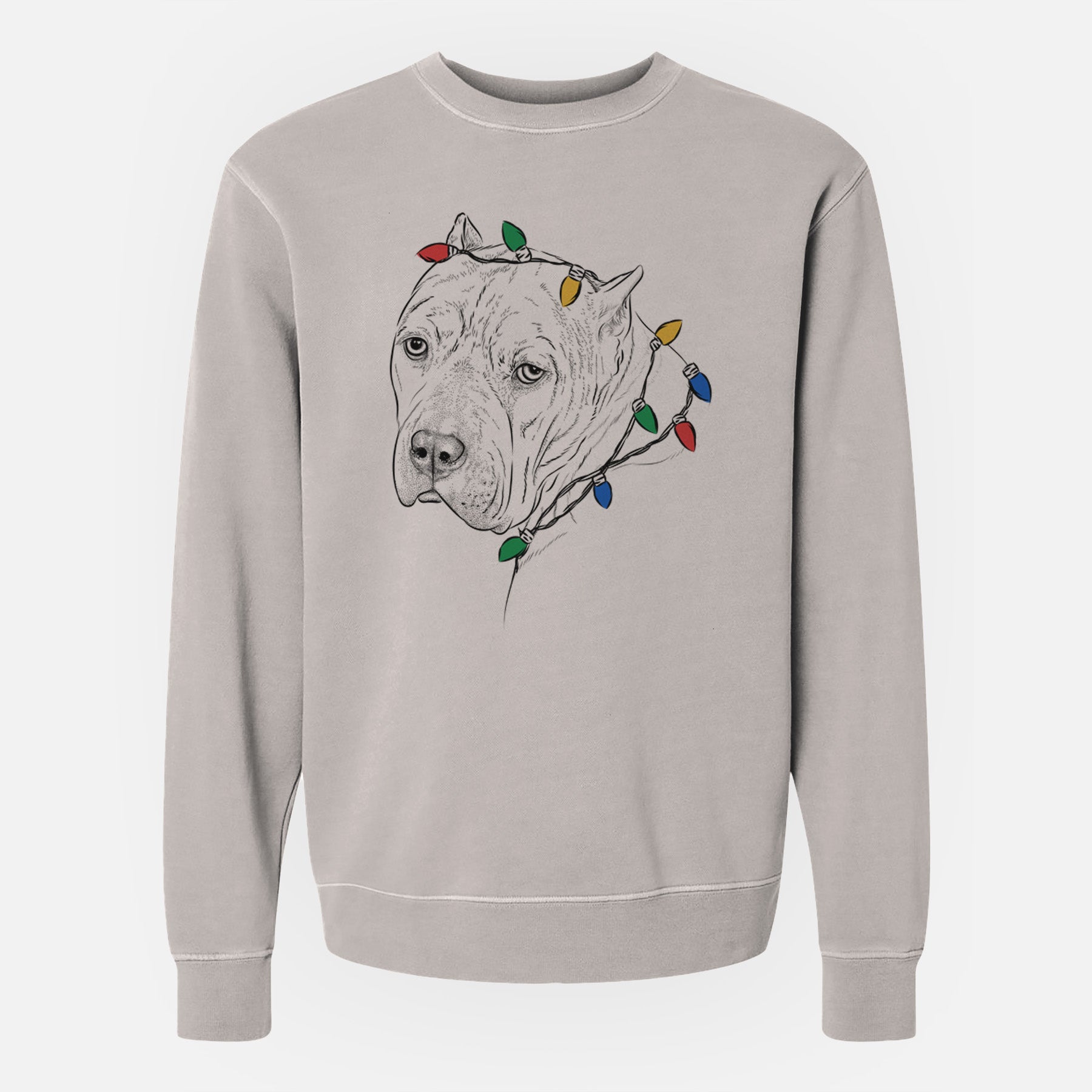 Christmas Lights Precious the Staffordshire Terrier - Unisex Pigment Dyed Crew Sweatshirt