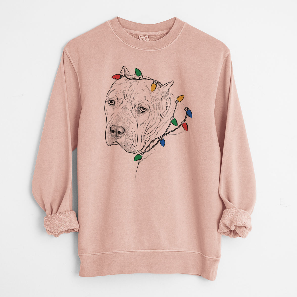Christmas Lights Precious the Staffordshire Terrier - Unisex Pigment Dyed Crew Sweatshirt