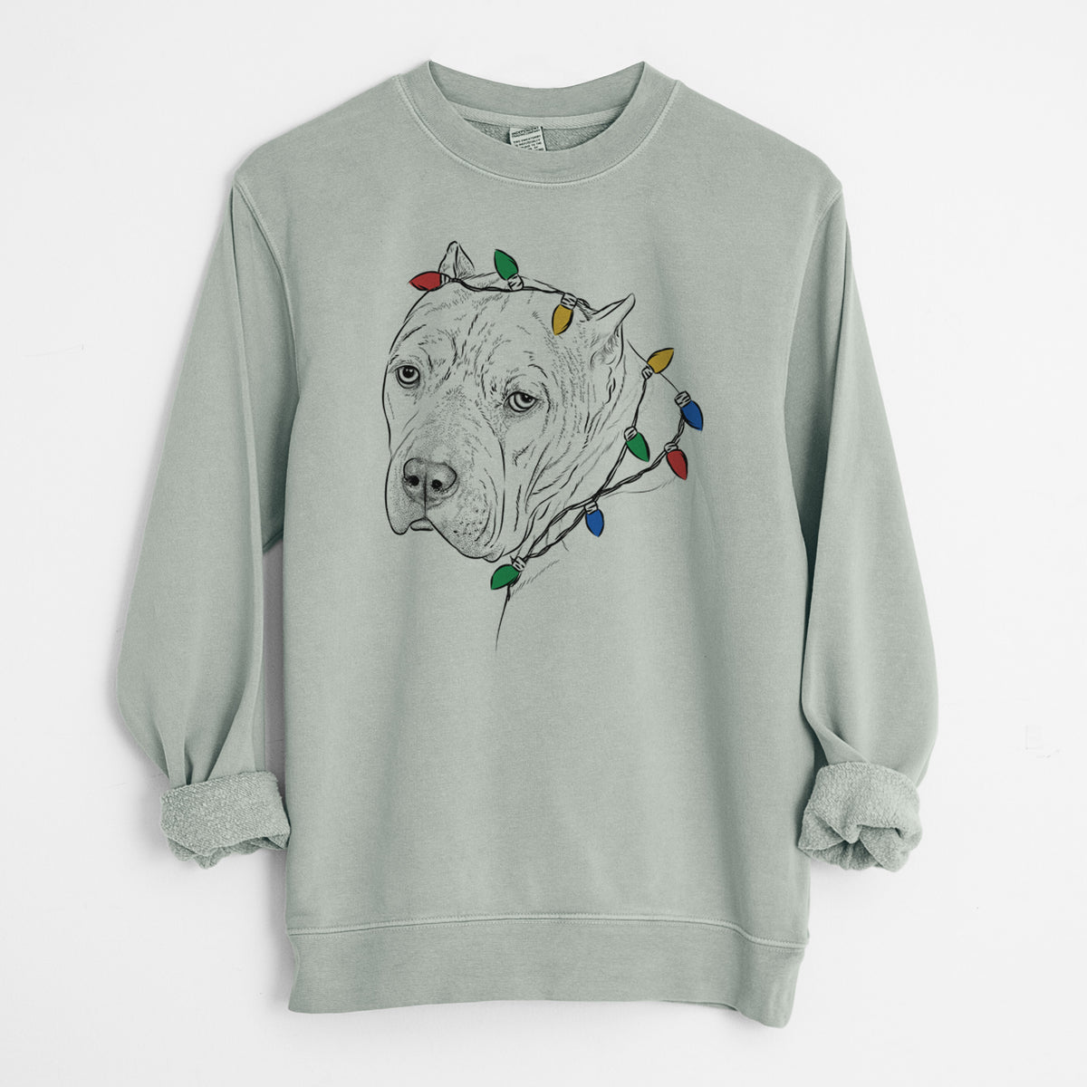 Christmas Lights Precious the Staffordshire Terrier - Unisex Pigment Dyed Crew Sweatshirt