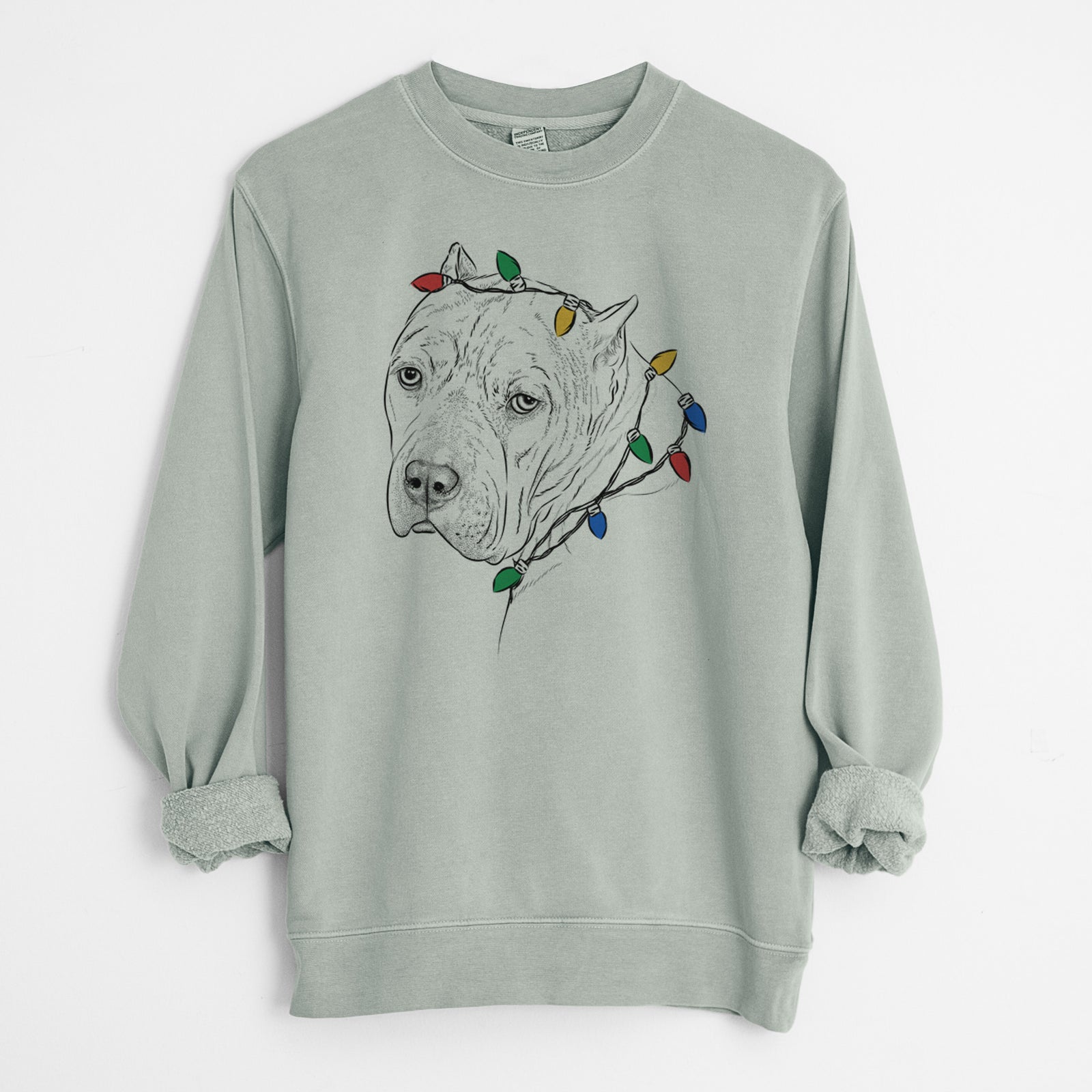 Christmas Lights Precious the Staffordshire Terrier - Unisex Pigment Dyed Crew Sweatshirt