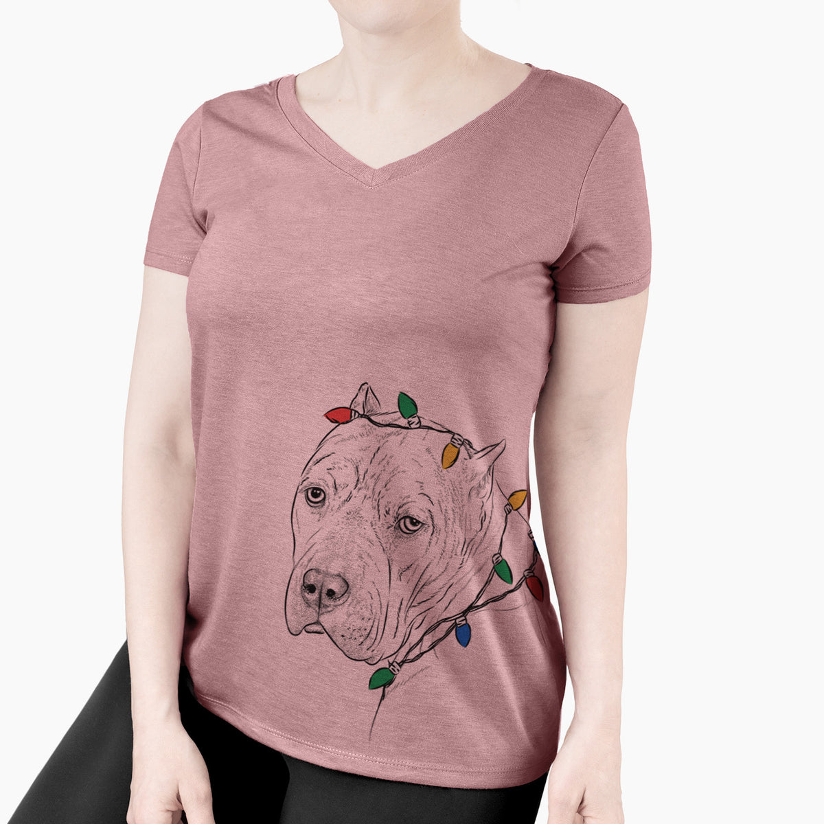 Christmas Lights Precious the Staffordshire Terrier - Women's Perfect V-neck Shirt