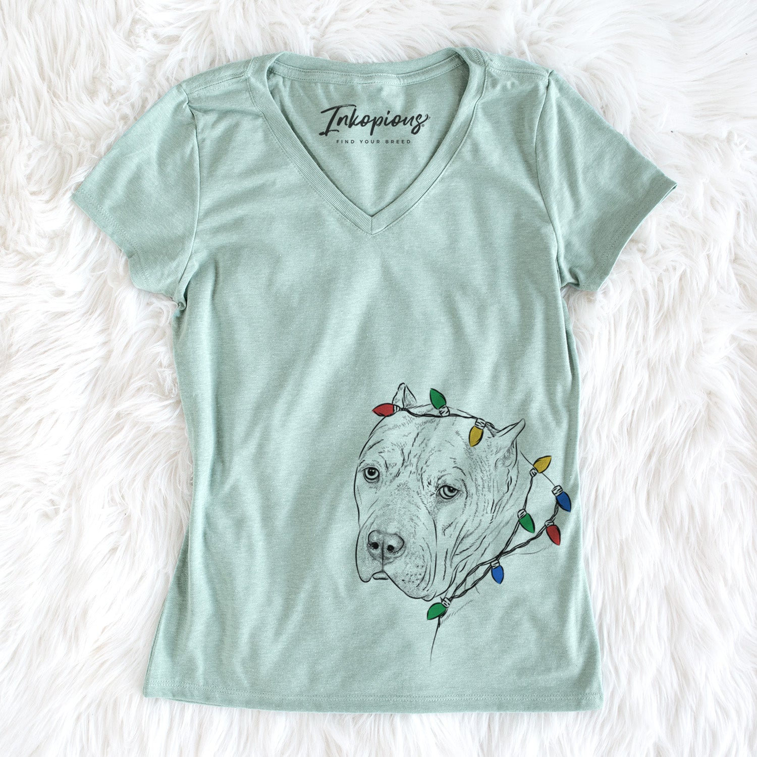 Christmas Lights Precious the Staffordshire Terrier - Women's Perfect V-neck Shirt