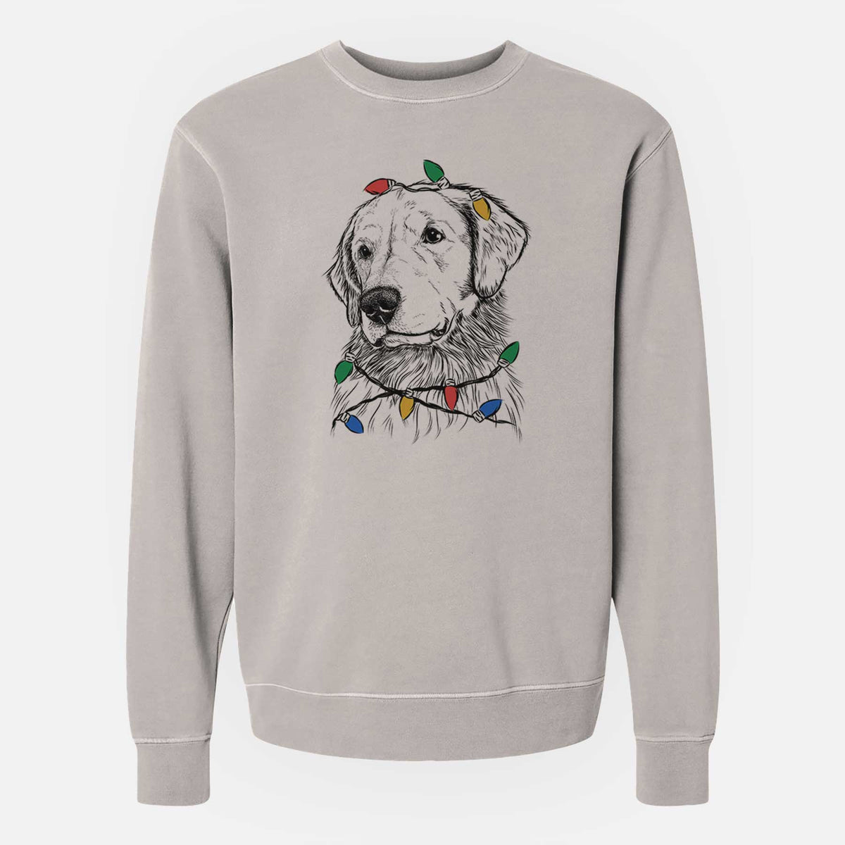 Christmas Lights Quinn the Golden Retriever - Unisex Pigment Dyed Crew Sweatshirt