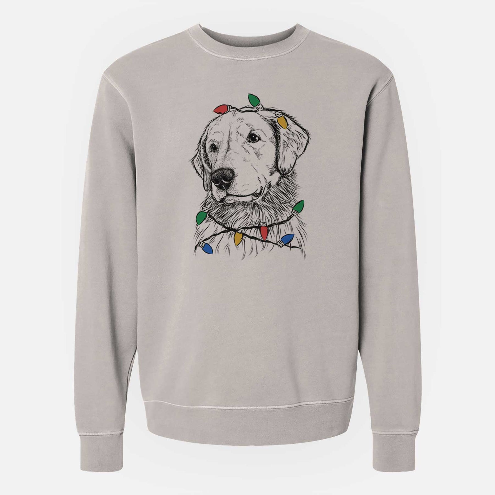 Christmas Lights Quinn the Golden Retriever - Unisex Pigment Dyed Crew Sweatshirt