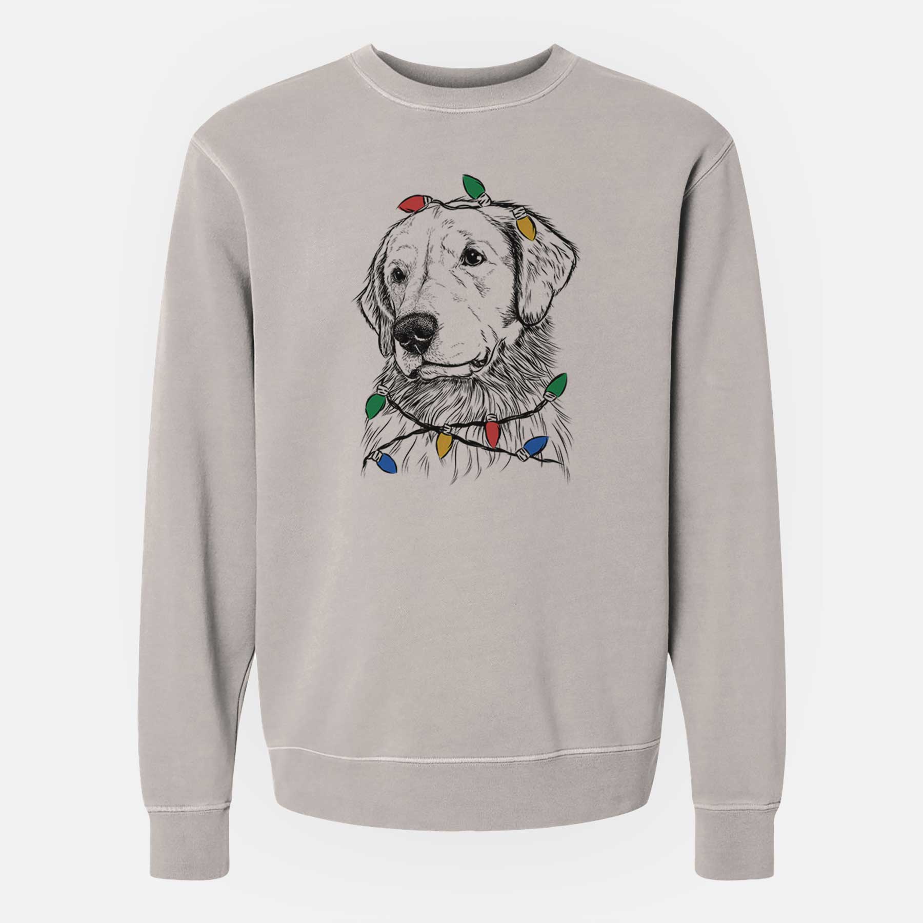 Christmas Lights Quinn the Golden Retriever - Unisex Pigment Dyed Crew Sweatshirt