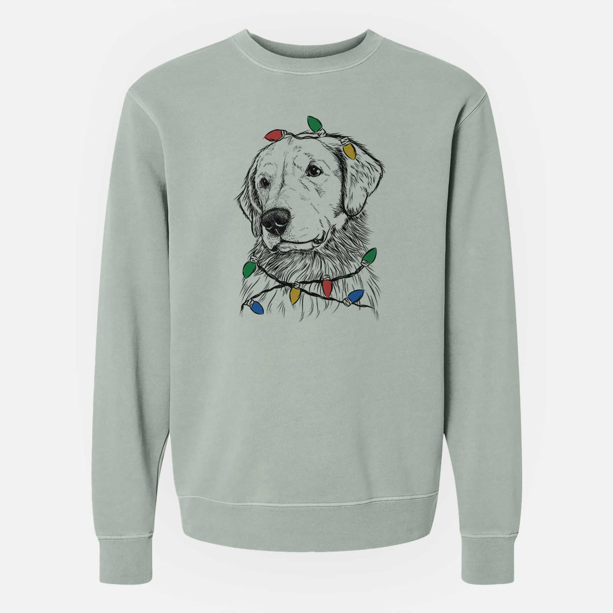 Christmas Lights Quinn the Golden Retriever - Unisex Pigment Dyed Crew Sweatshirt