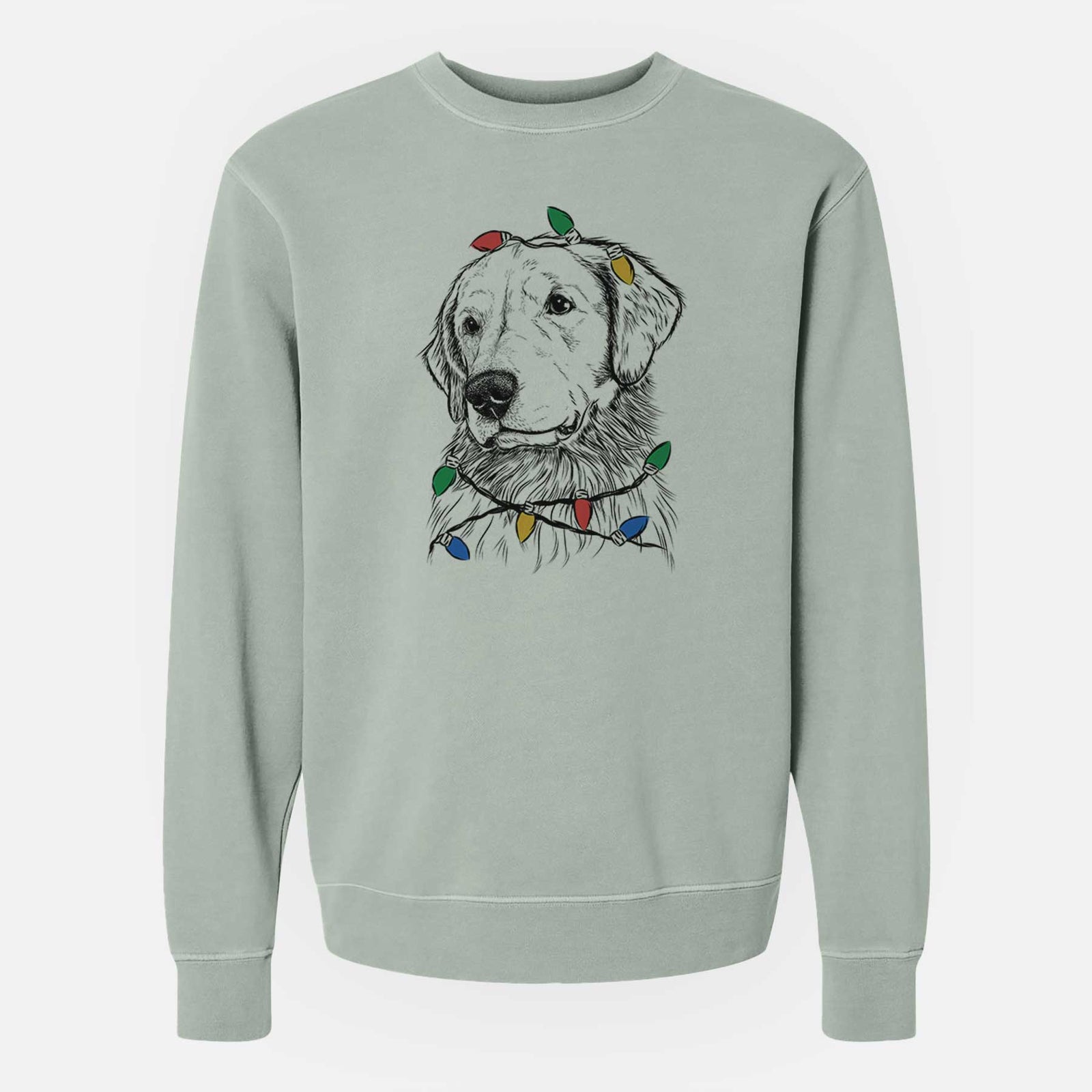 Christmas Lights Quinn the Golden Retriever - Unisex Pigment Dyed Crew Sweatshirt