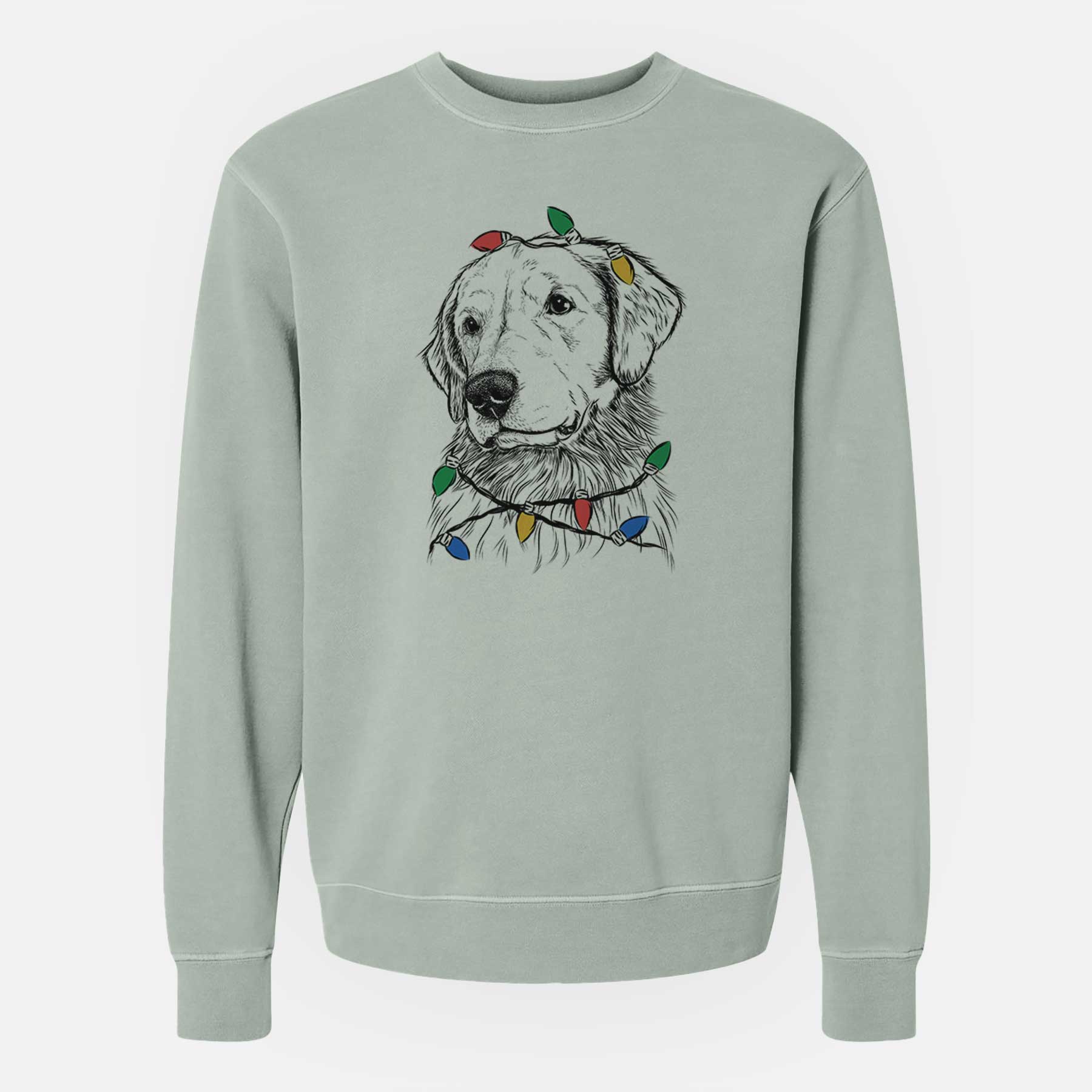 Christmas Lights Quinn the Golden Retriever - Unisex Pigment Dyed Crew Sweatshirt
