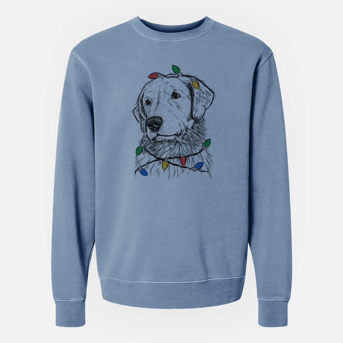 Christmas Lights Quinn the Golden Retriever - Unisex Pigment Dyed Crew Sweatshirt