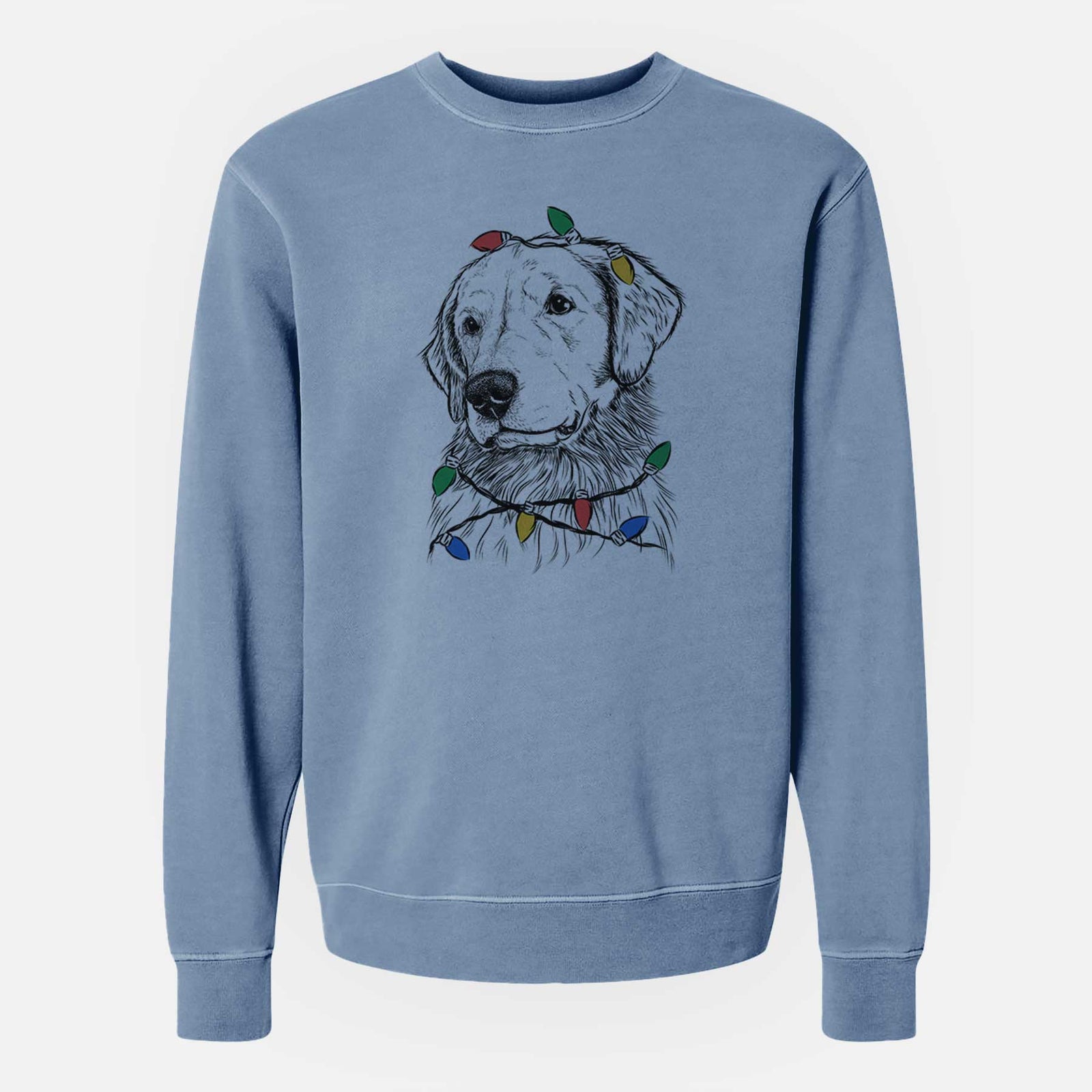 Christmas Lights Quinn the Golden Retriever - Unisex Pigment Dyed Crew Sweatshirt
