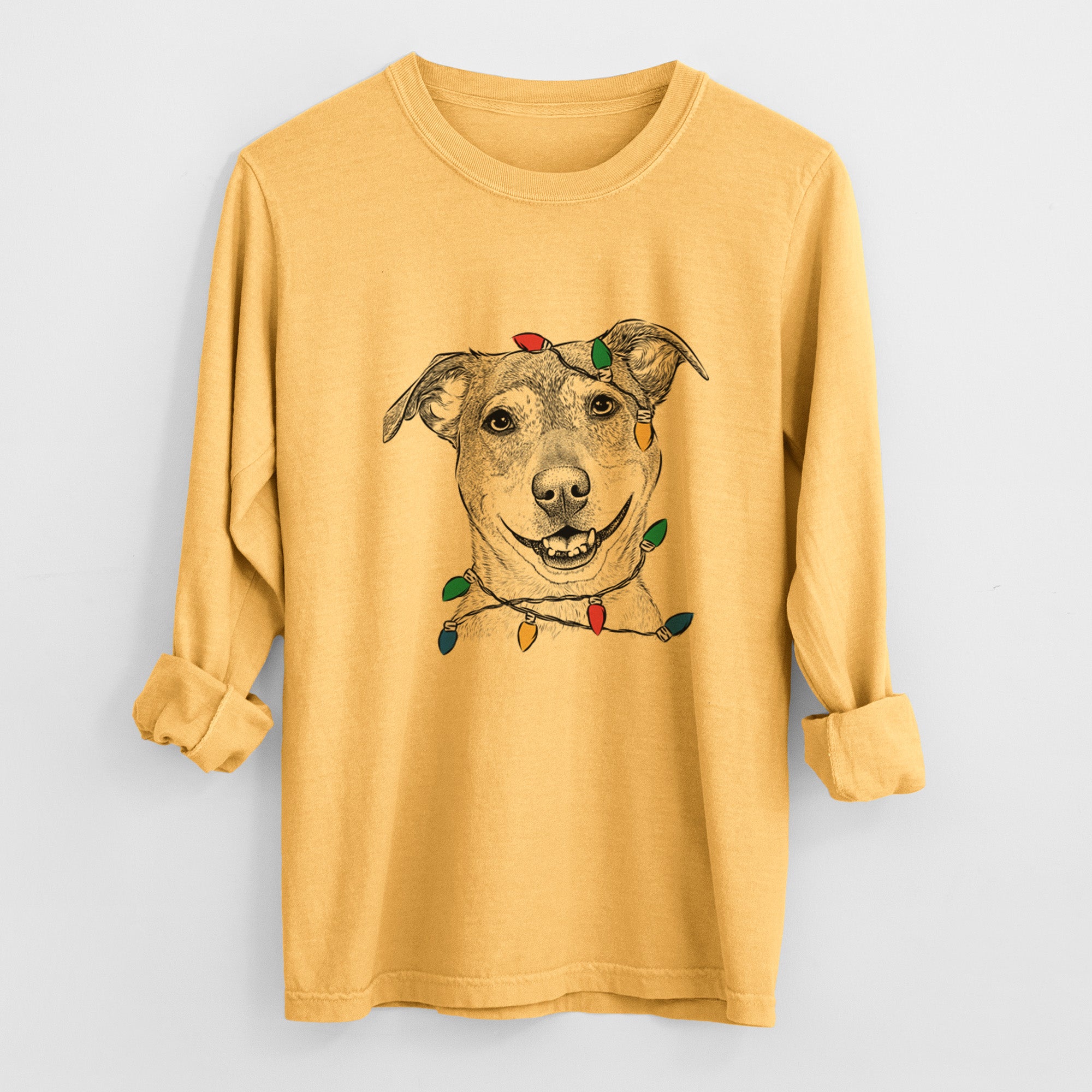 Christmas Lights Reese the Mountain Cur - Heavyweight 100% Cotton Long Sleeve