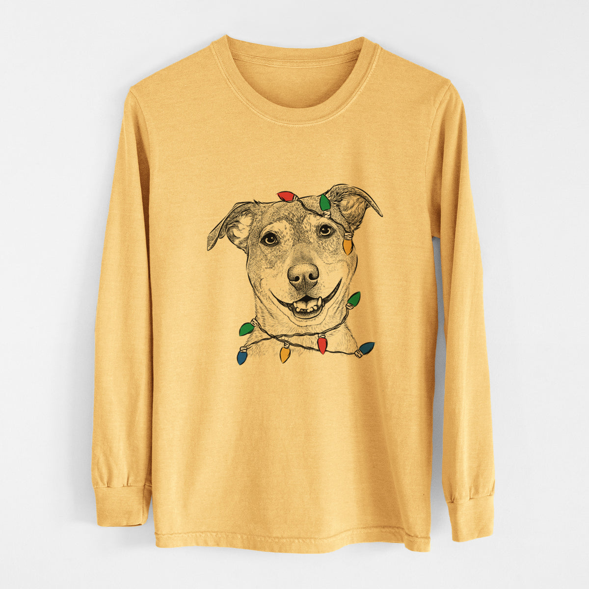 Christmas Lights Reese the Mountain Cur - Heavyweight 100% Cotton Long Sleeve