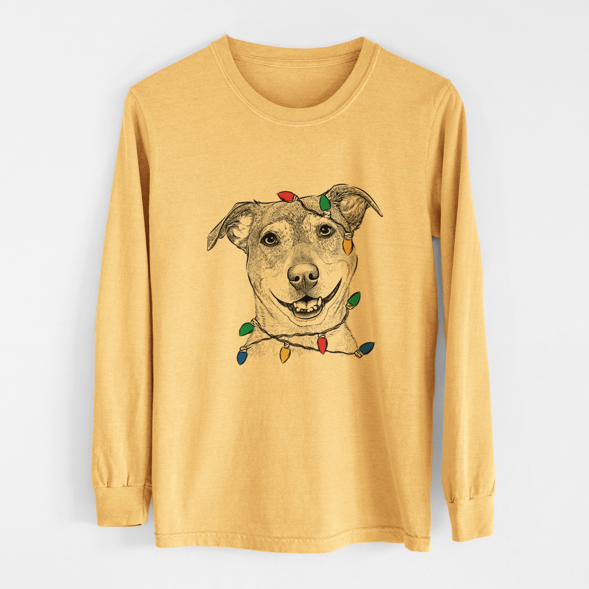 Christmas Lights Reese the Mountain Cur - Heavyweight 100% Cotton Long Sleeve