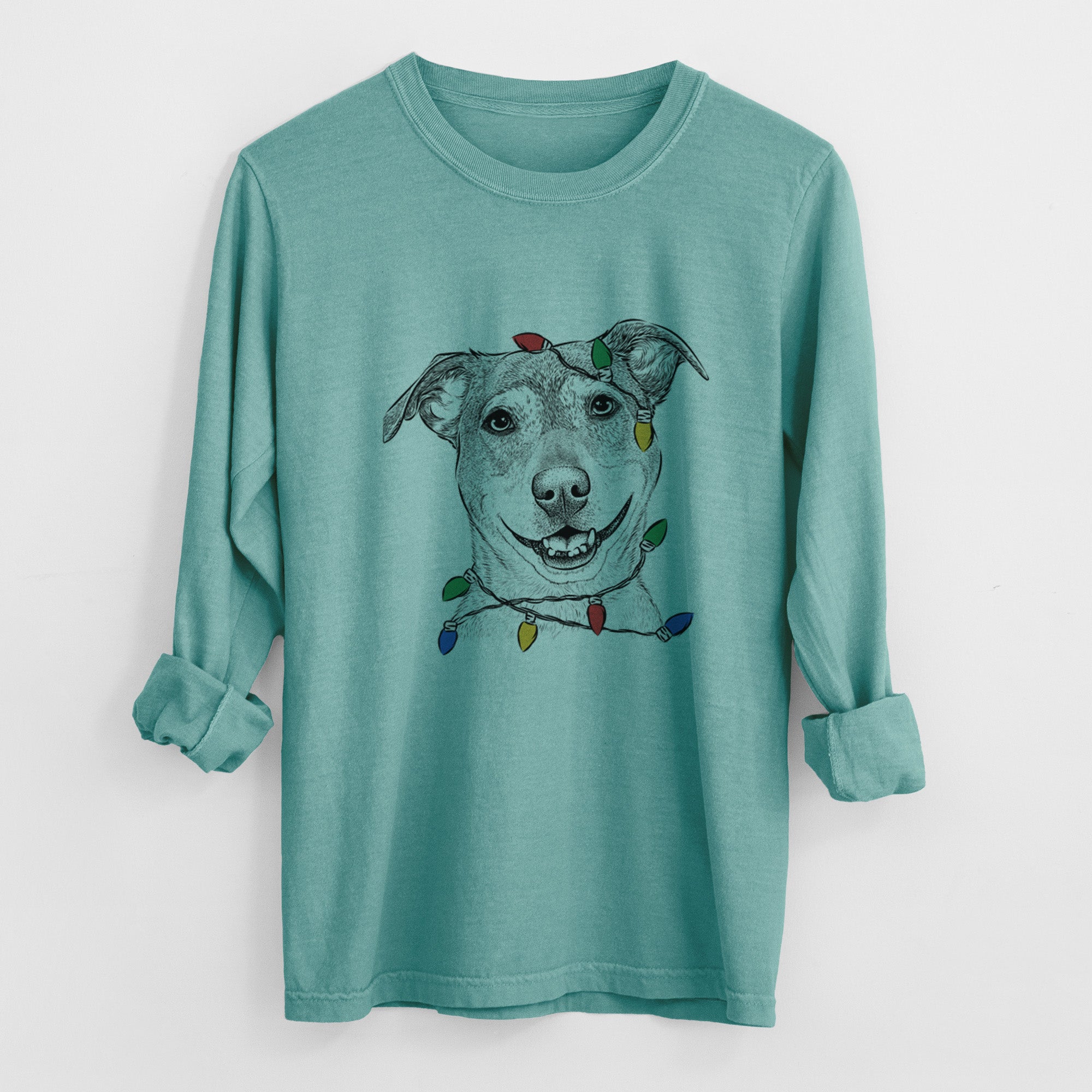 Christmas Lights Reese the Mountain Cur - Heavyweight 100% Cotton Long Sleeve