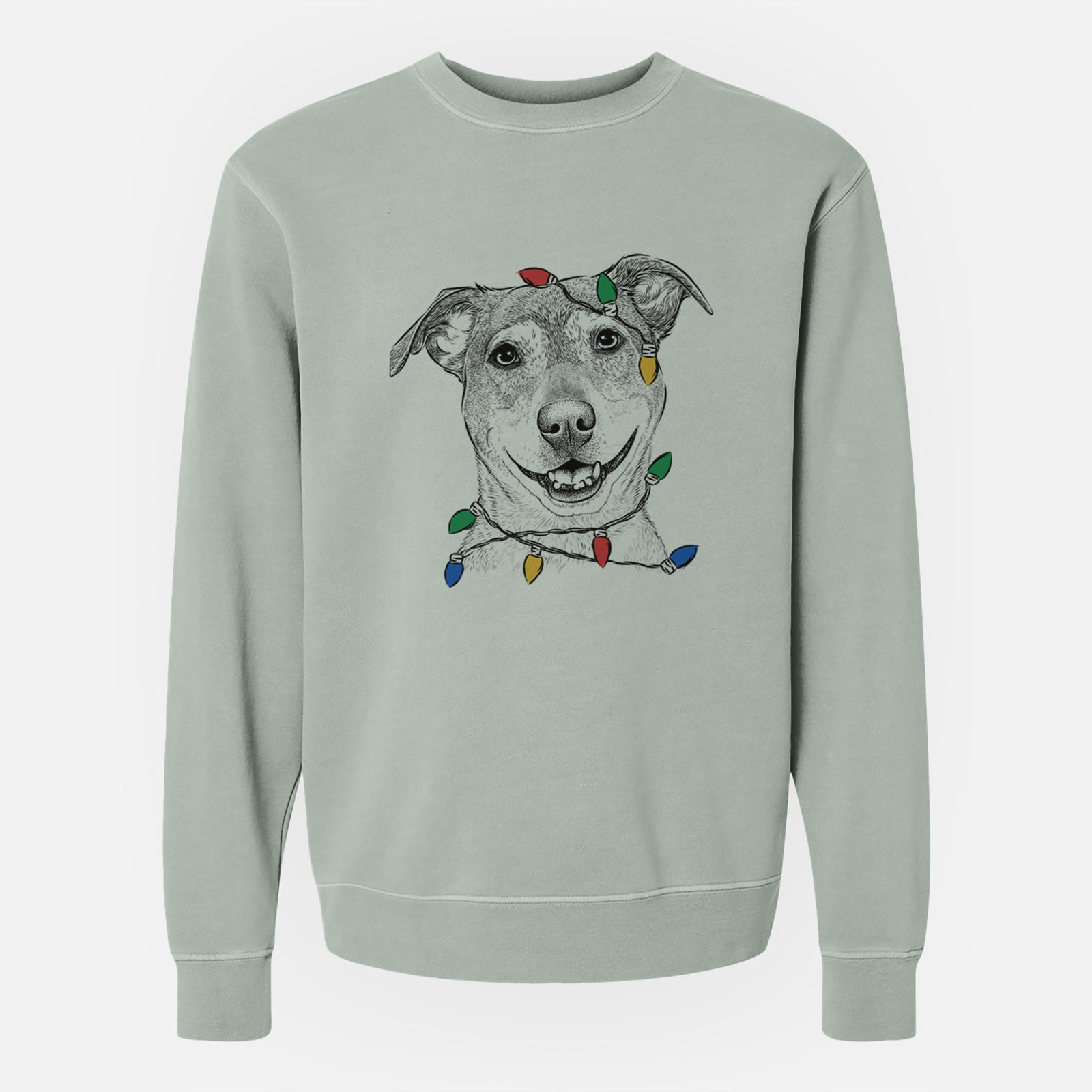 Christmas Lights Reese the Mountain Cur - Unisex Pigment Dyed Crew Sweatshirt