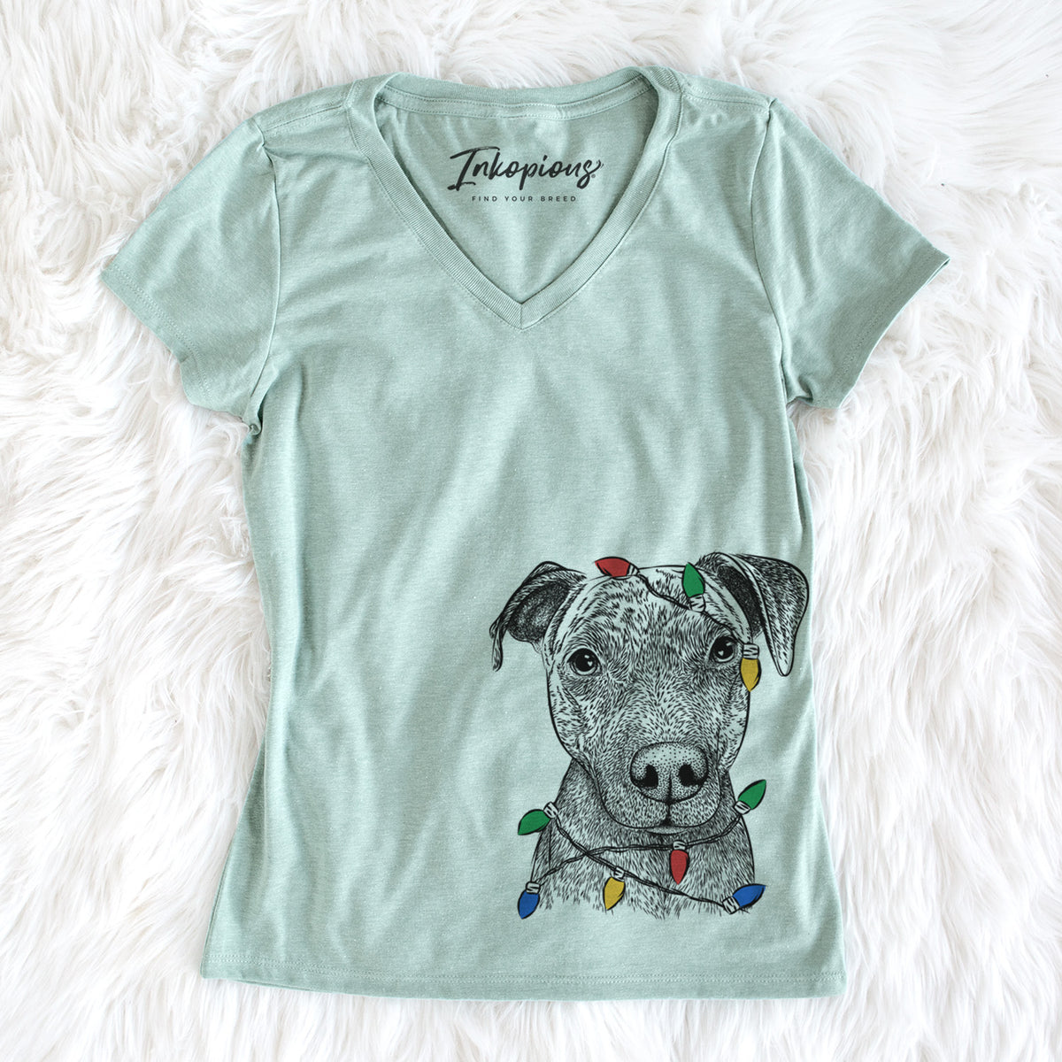 Christmas Lights Reeses the Pitbull - Women&#39;s Perfect V-neck Shirt