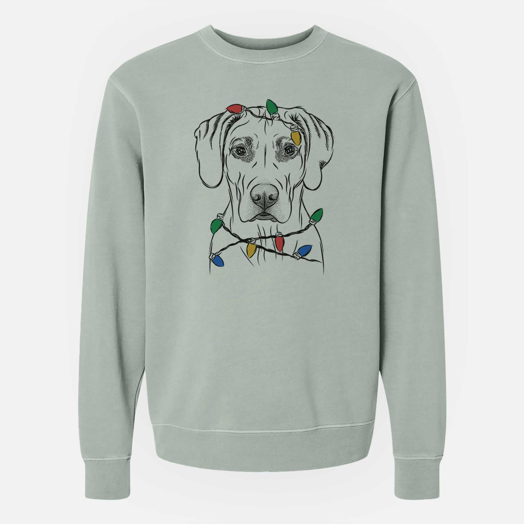 Christmas Lights Reid the Rhodesian Ridgeback - Unisex Pigment Dyed Crew Sweatshirt