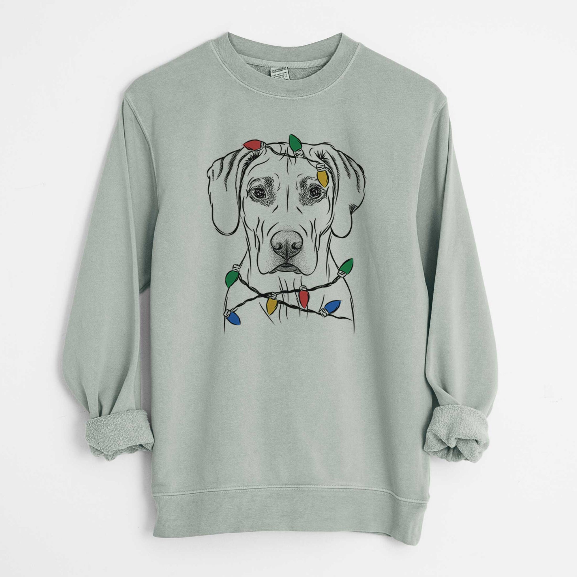 Christmas Lights Reid the Rhodesian Ridgeback - Unisex Pigment Dyed Crew Sweatshirt