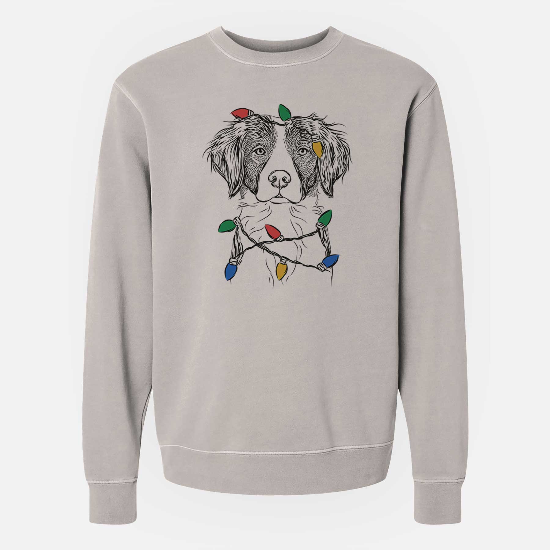 Christmas Lights Remi the Brittany - Unisex Pigment Dyed Crew Sweatshirt