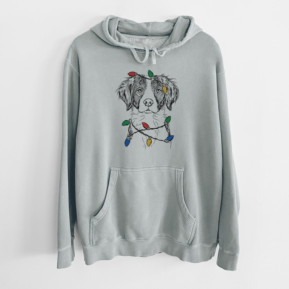 Christmas Lights Remi the Brittany - Unisex Pigment Dyed Hoodie