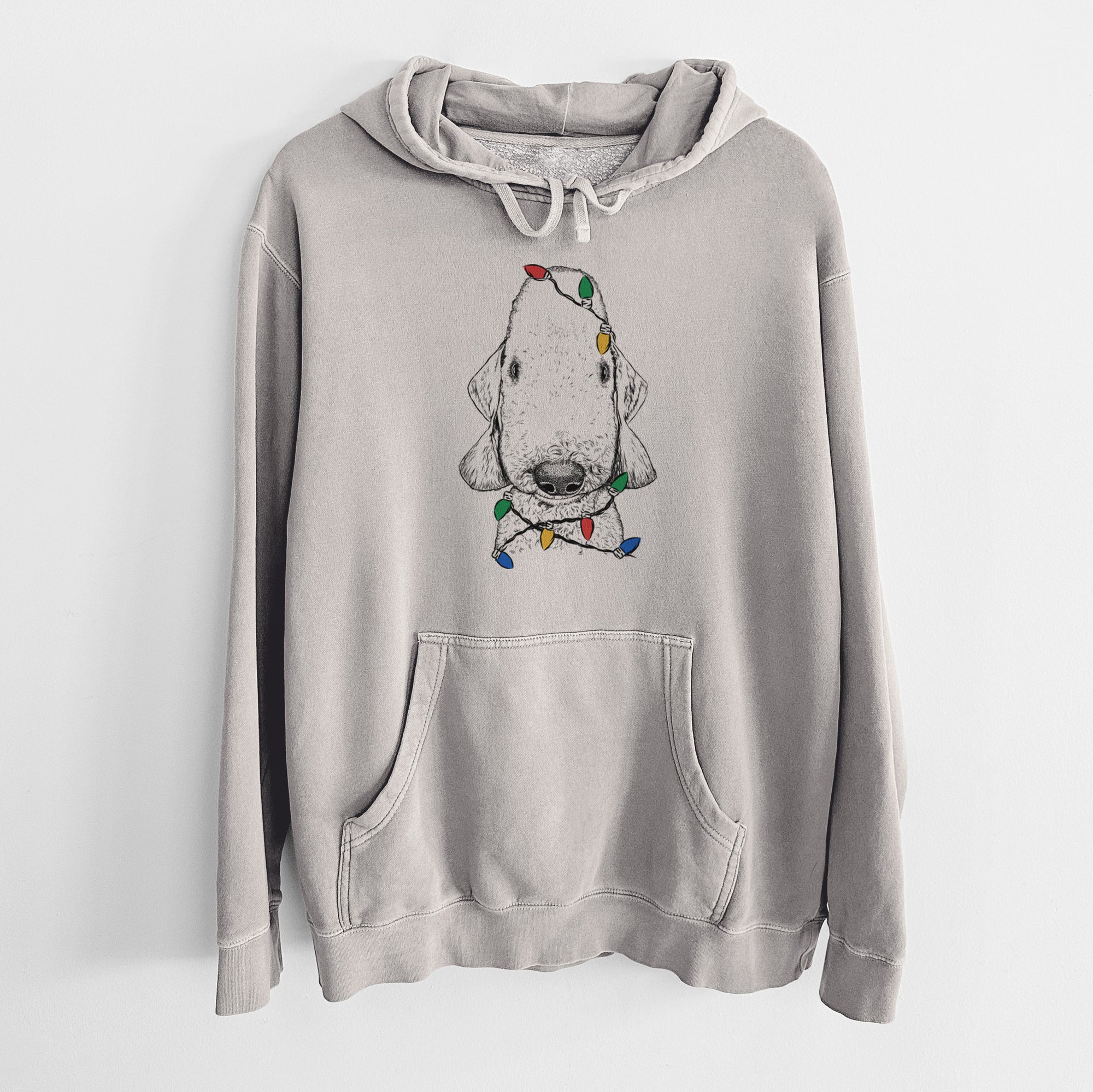 Christmas Lights Remington the Bedlington Terrier - Unisex Pigment Dyed Hoodie