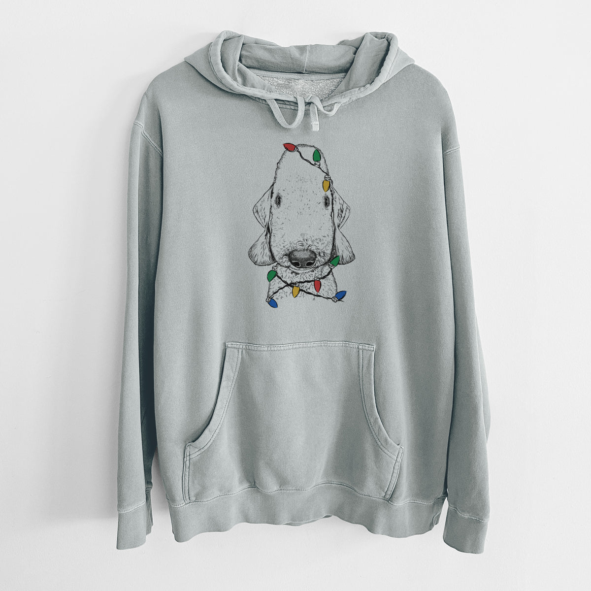 Christmas Lights Remington the Bedlington Terrier - Unisex Pigment Dyed Hoodie