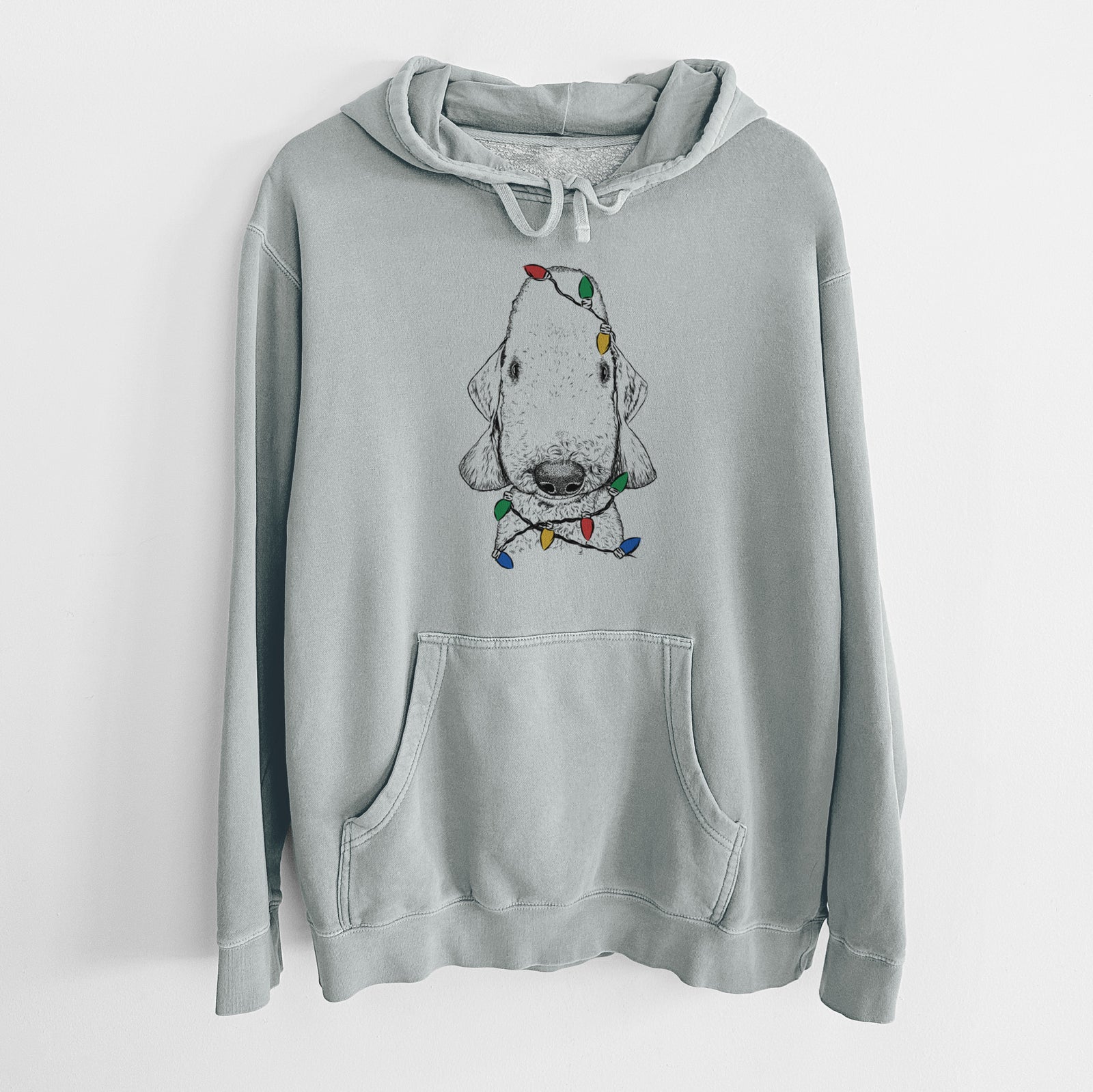 Christmas Lights Remington the Bedlington Terrier - Unisex Pigment Dyed Hoodie