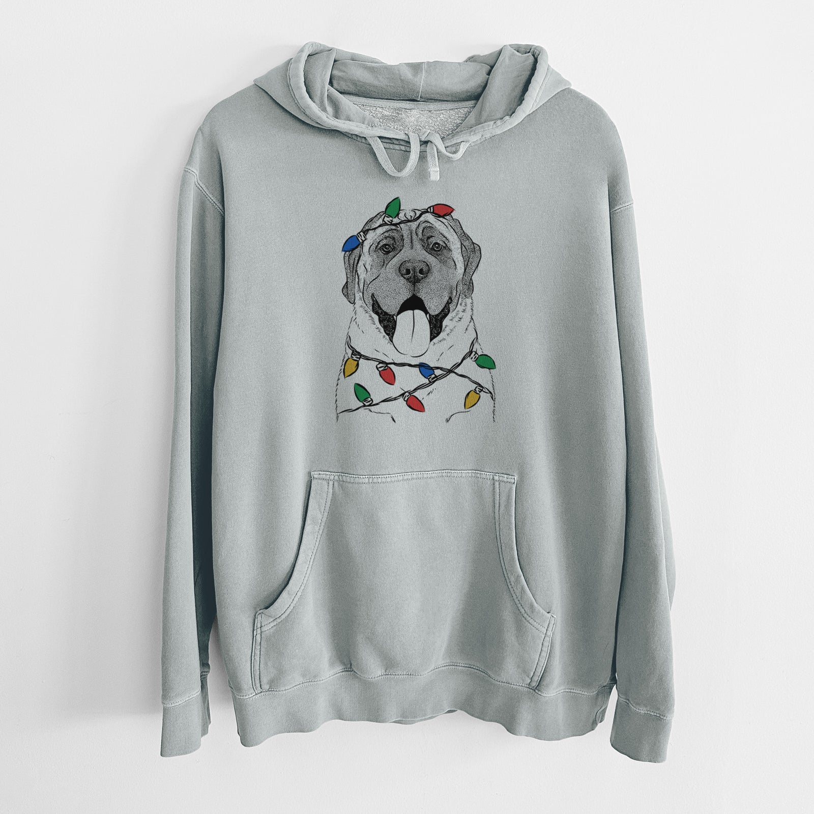 Christmas Lights Remmie the English Mastiff - Unisex Pigment Dyed Hoodie