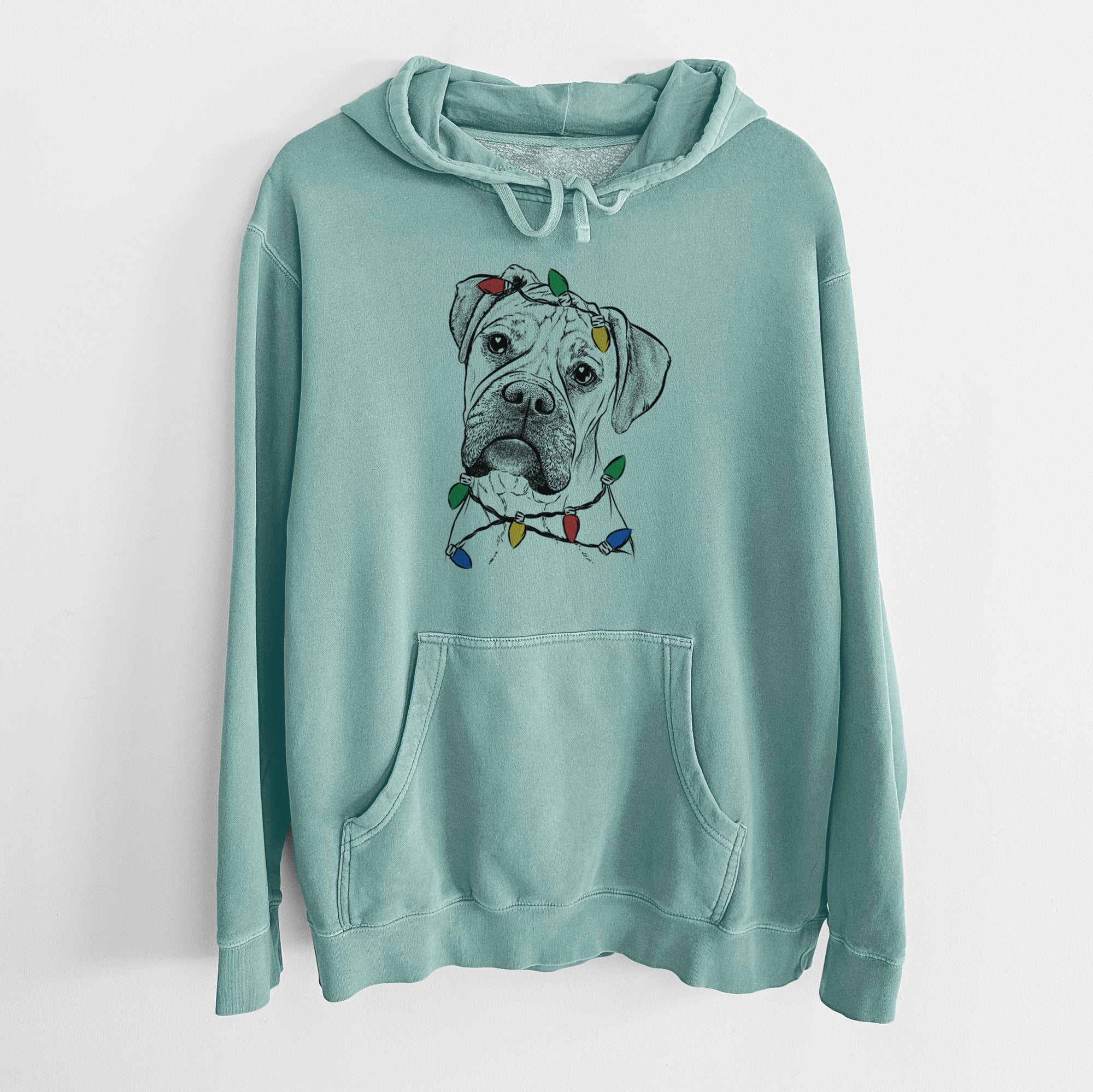 Christmas Lights Reuby the Boxer - Unisex Pigment Dyed Hoodie