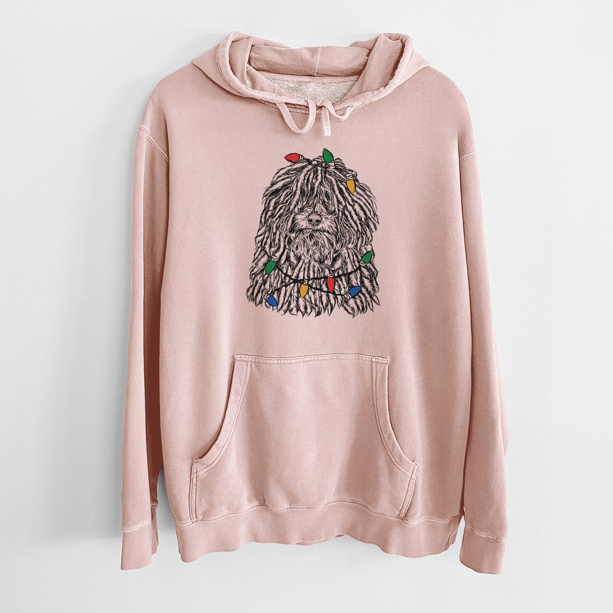 Christmas Lights Rezi the Puli - Unisex Pigment Dyed Hoodie