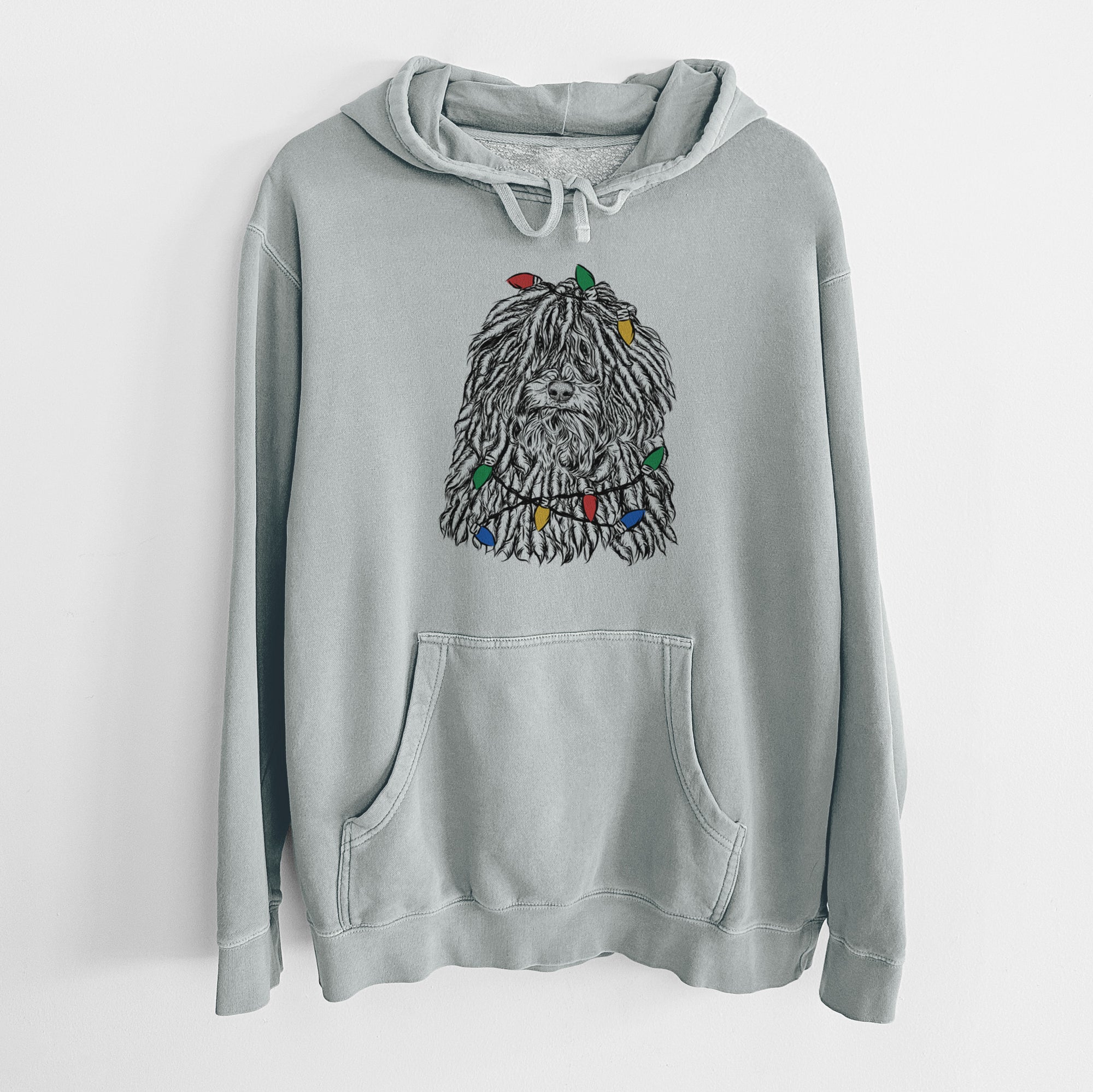 Christmas Lights Rezi the Puli - Unisex Pigment Dyed Hoodie