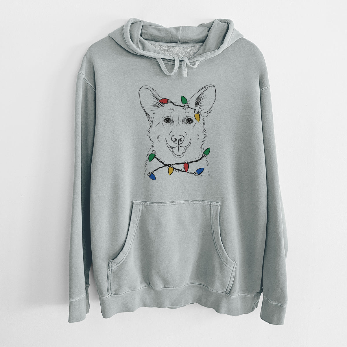 Christmas Lights Ricco the Corgi - Unisex Pigment Dyed Hoodie