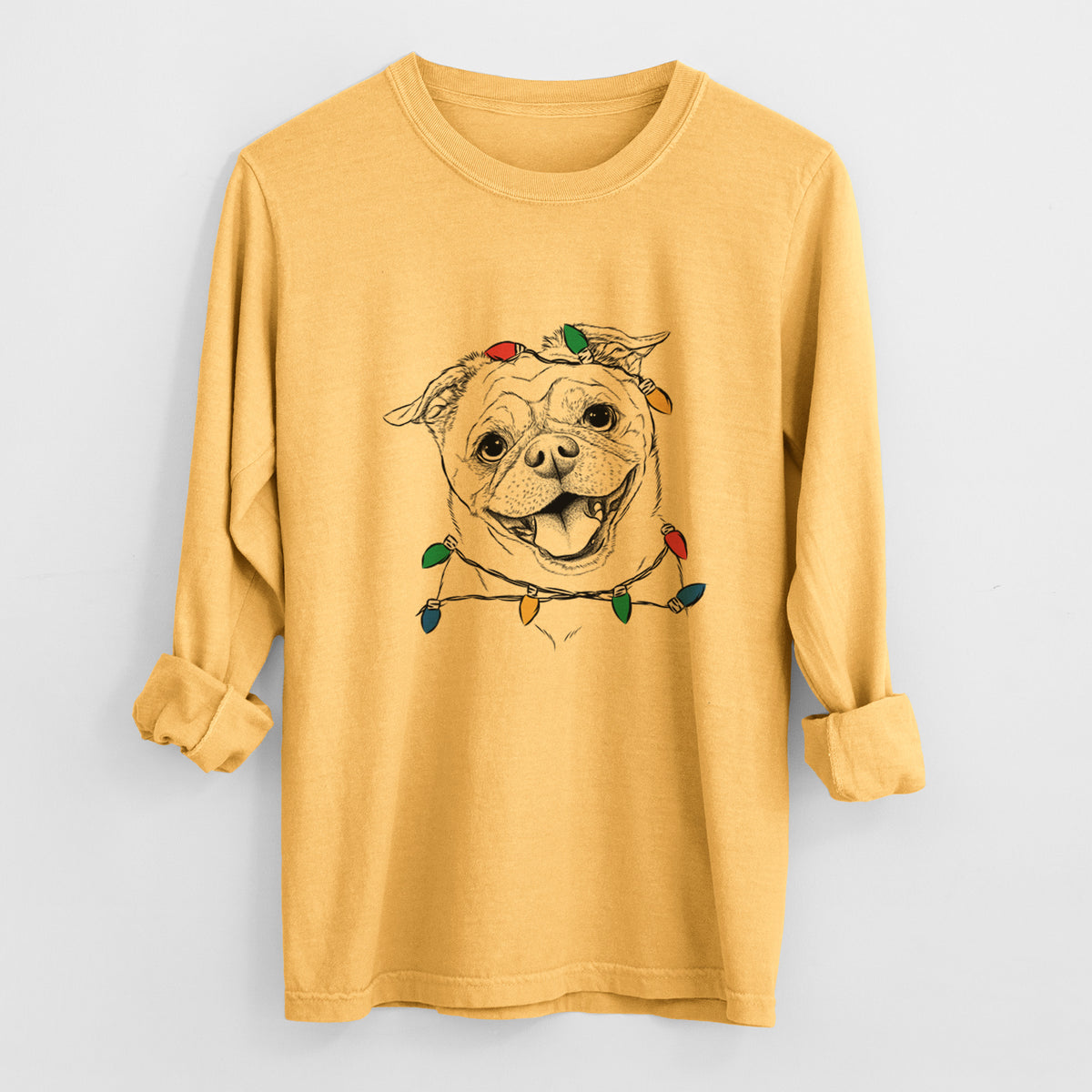 Christmas Lights Riley the Chug - Heavyweight 100% Cotton Long Sleeve