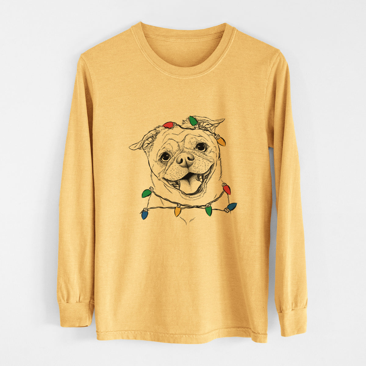 Christmas Lights Riley the Chug - Heavyweight 100% Cotton Long Sleeve