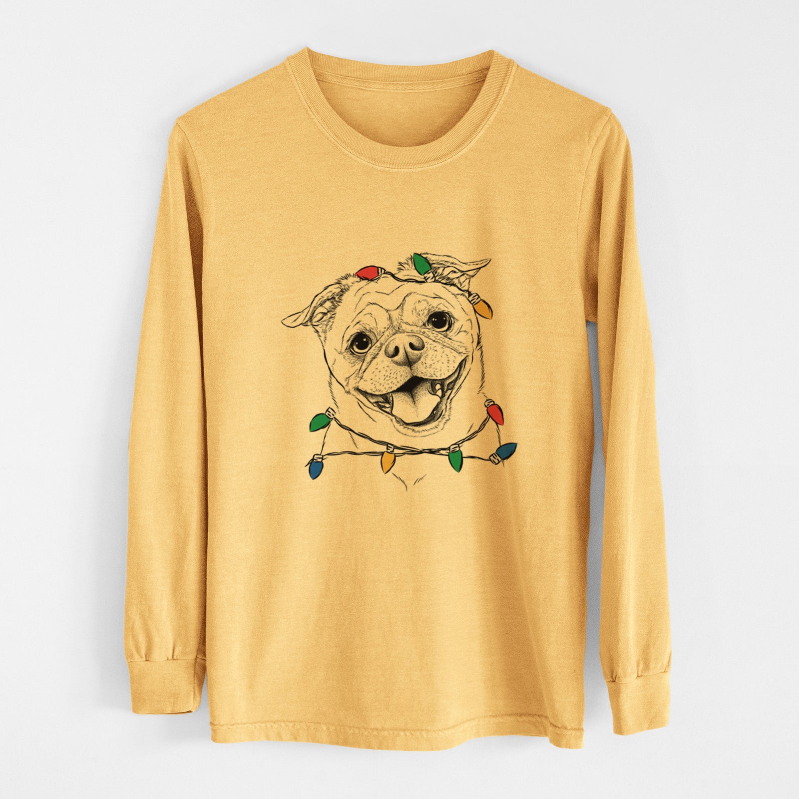 Christmas Lights Riley the Chug - Heavyweight 100% Cotton Long Sleeve