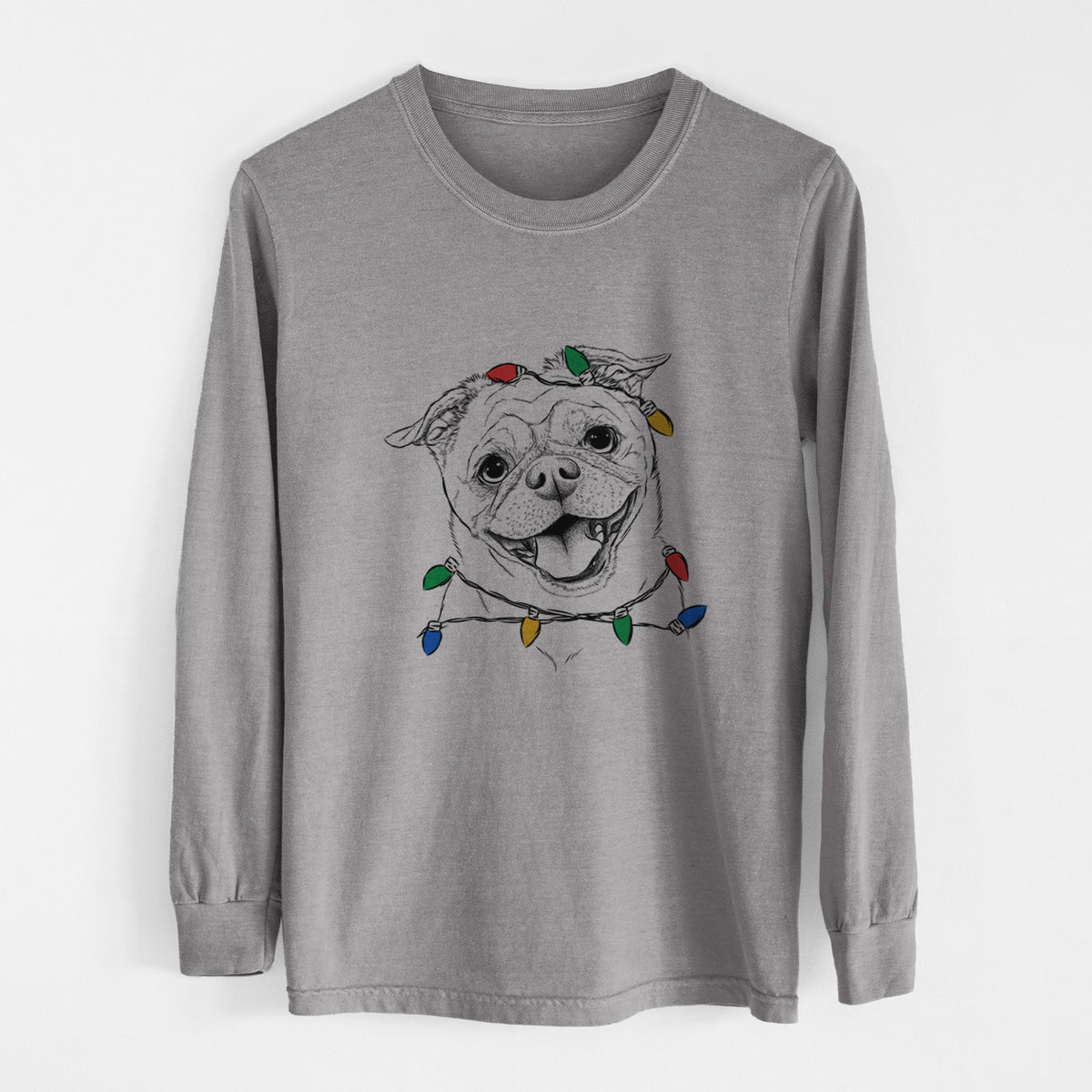 Christmas Lights Riley the Chug - Heavyweight 100% Cotton Long Sleeve