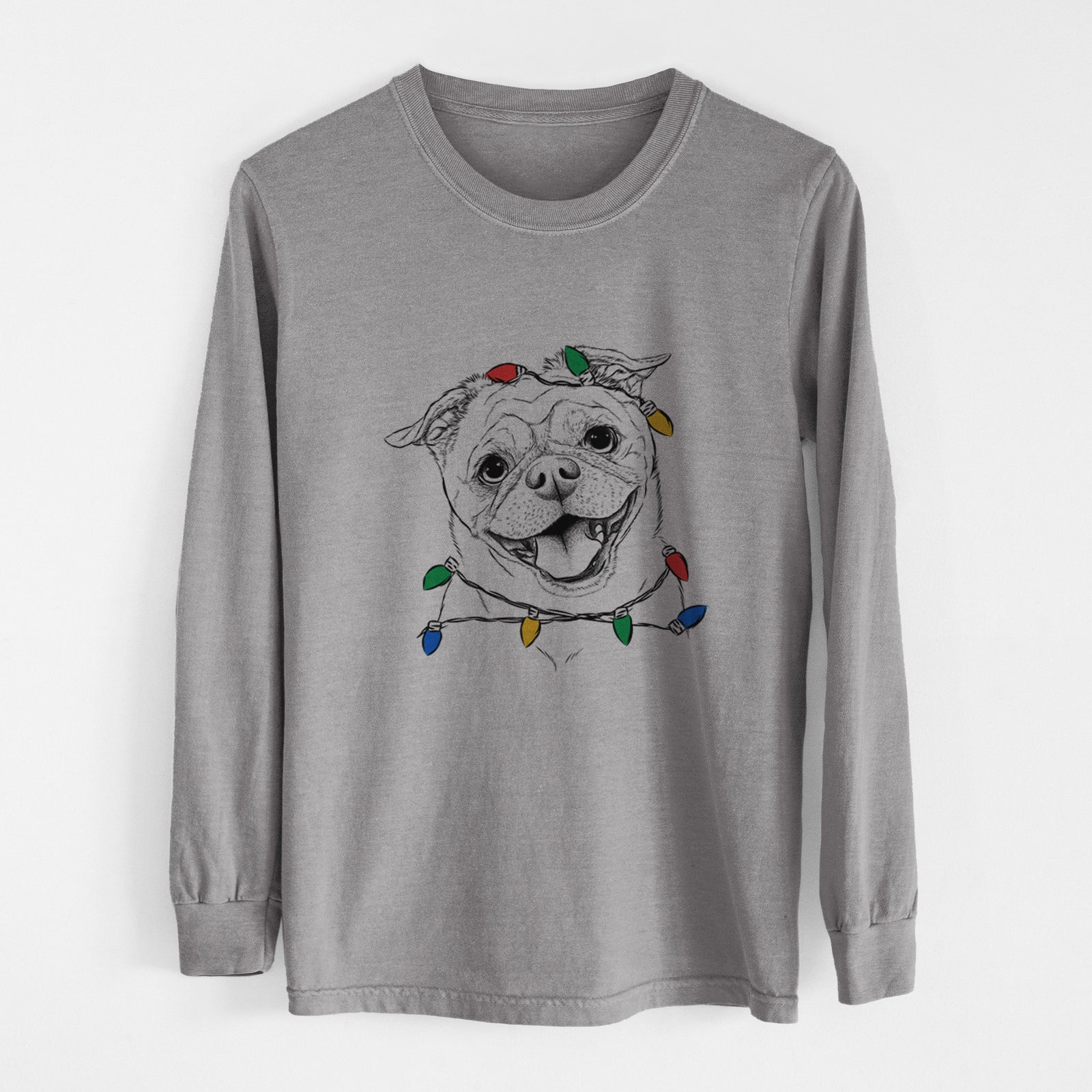 Christmas Lights Riley the Chug - Heavyweight 100% Cotton Long Sleeve