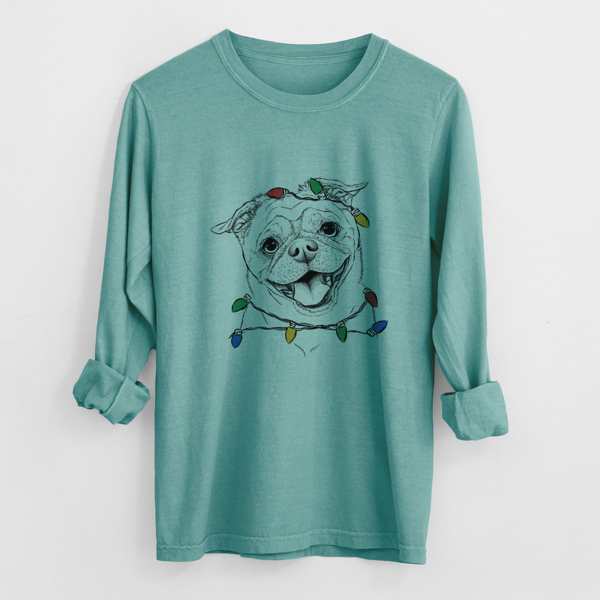 Christmas Lights Riley the Chug - Heavyweight 100% Cotton Long Sleeve