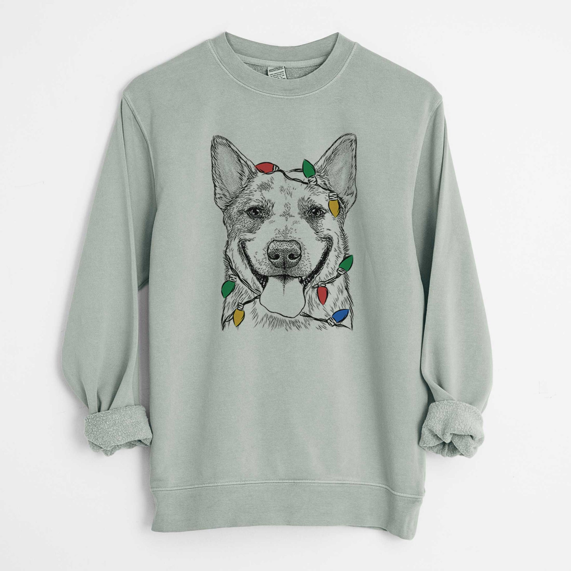 Christmas Lights Rio the Australian Cattle Dog - Unisex Pigment Dyed Crew Sweatshirt