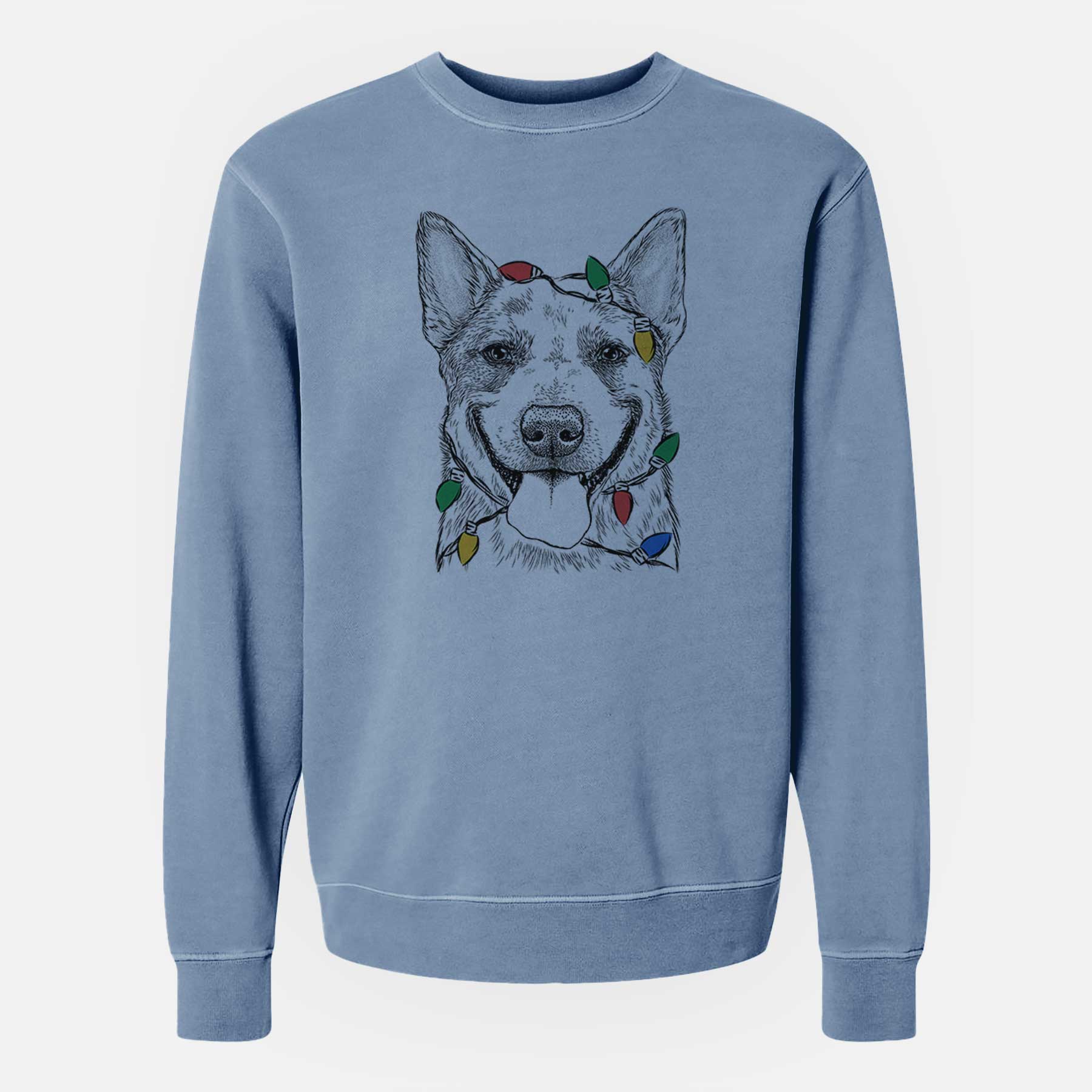 Christmas Lights Rio the Australian Cattle Dog - Unisex Pigment Dyed Crew Sweatshirt