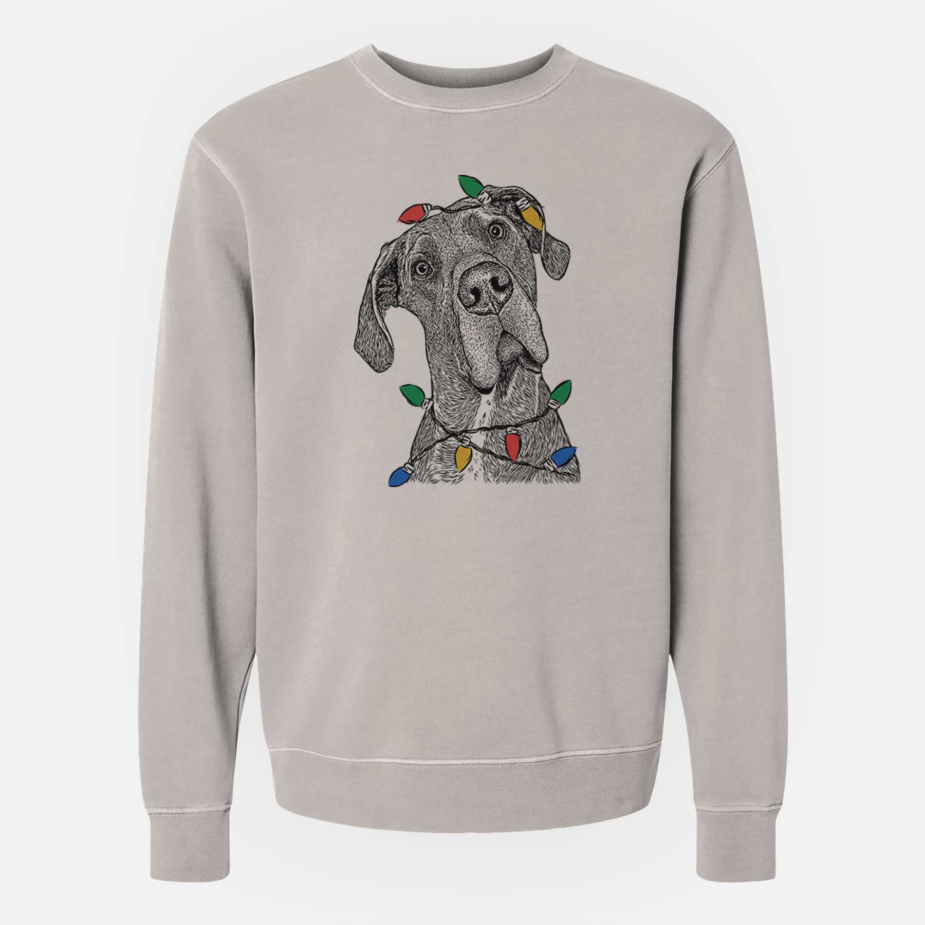 Christmas Lights River the Great Dane - Unisex Pigment Dyed Crew Sweatshirt