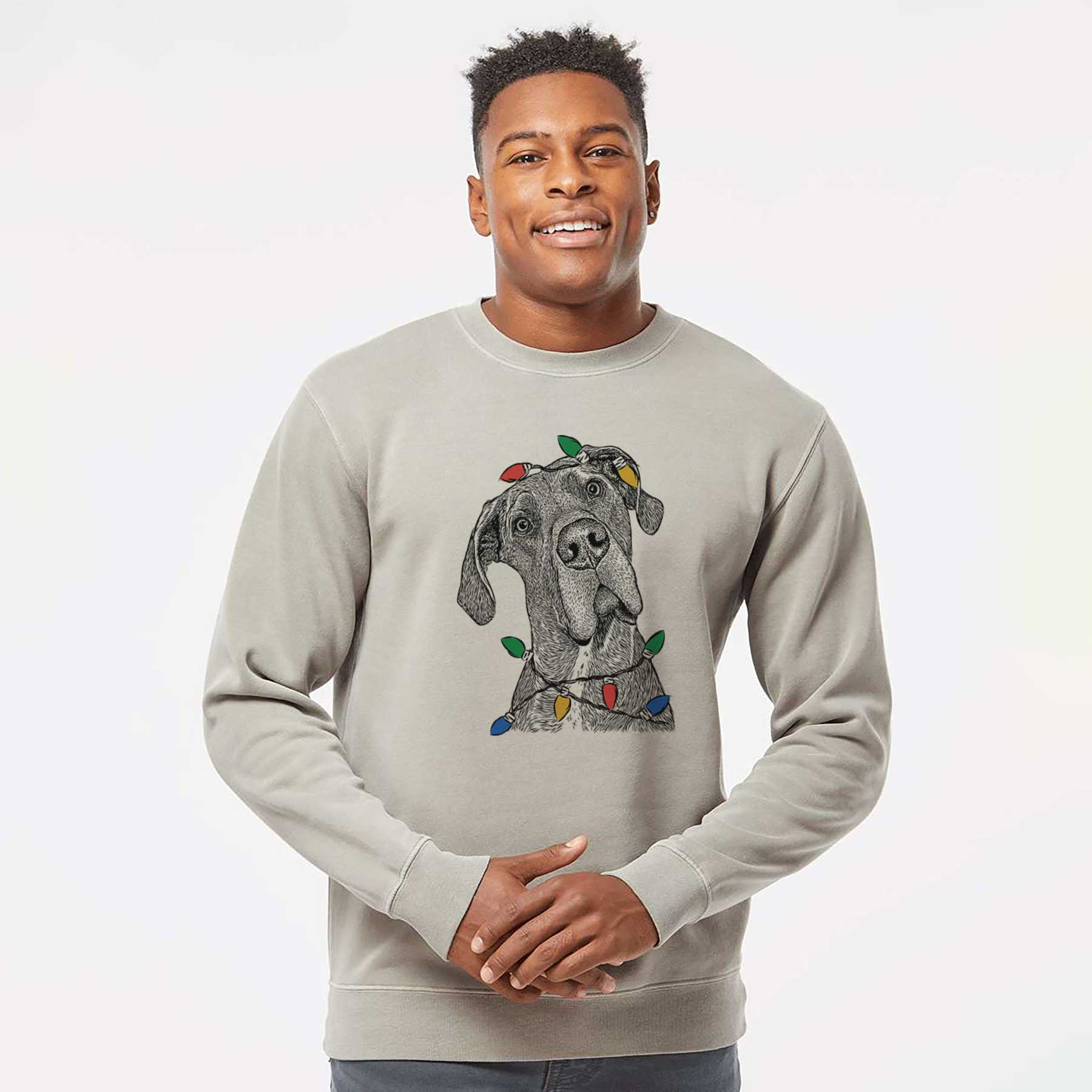 Christmas Lights River the Great Dane - Unisex Pigment Dyed Crew Sweatshirt