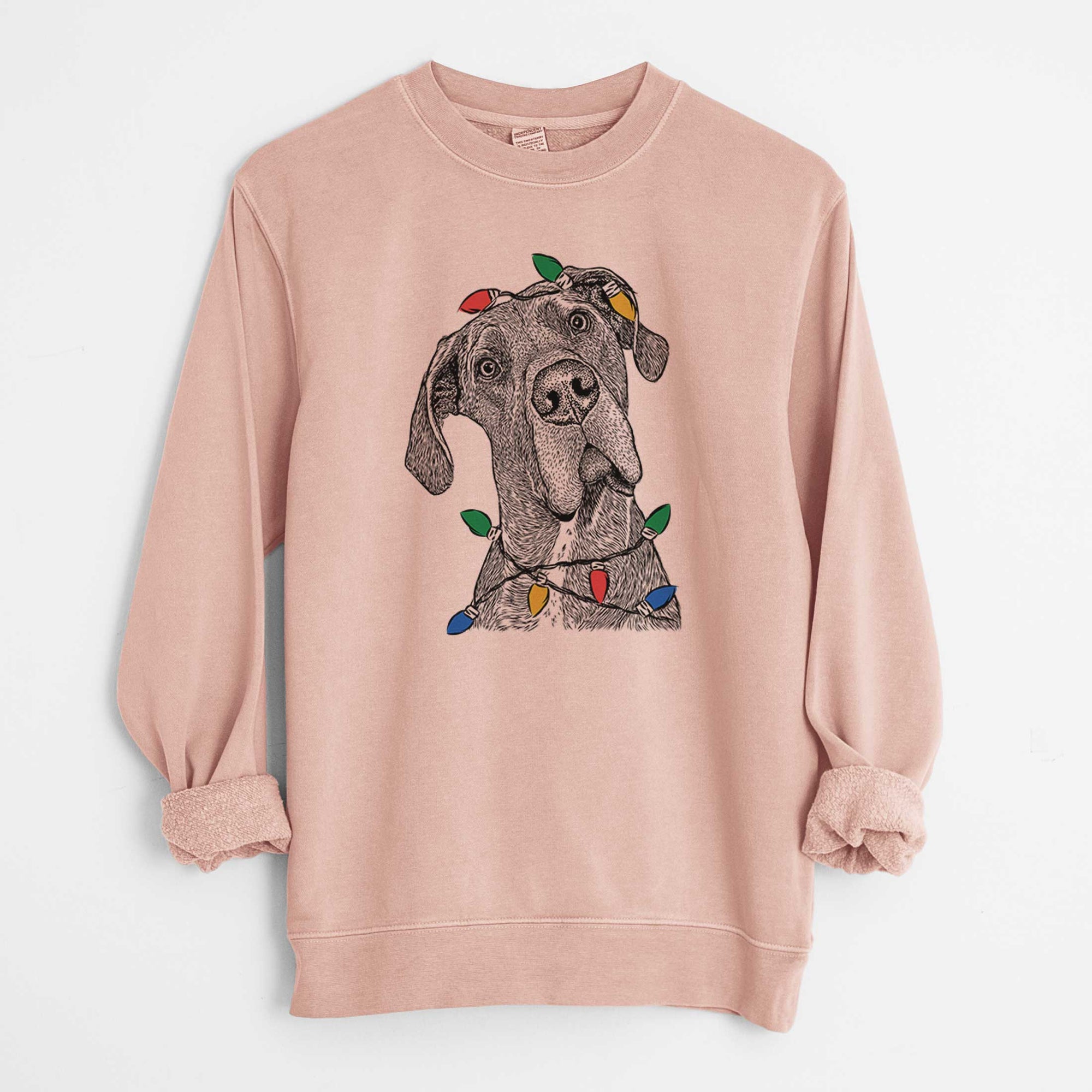 Christmas Lights River the Great Dane - Unisex Pigment Dyed Crew Sweatshirt